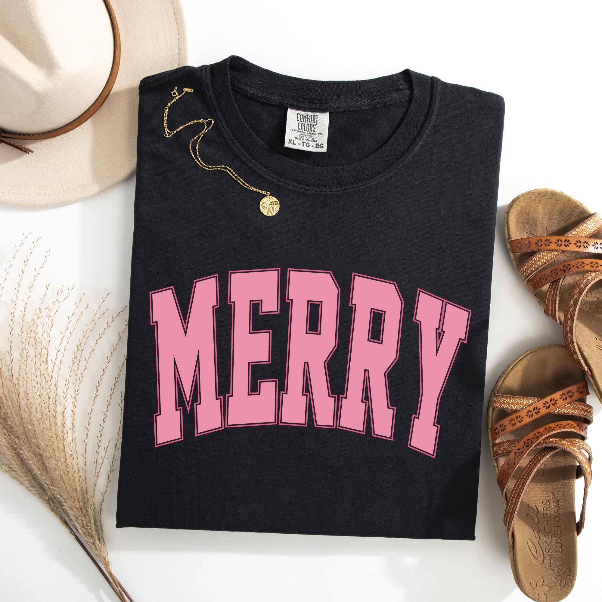 Merry Varsity Collegiate Christmas Santa Winter Xmas Vintage Style Heritage Collection Comfort Colors Tee