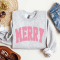 Merry Varsity Collegiate Christmas Santa Winter Xmas Holiday Seasonal Graphic Sweatshirt