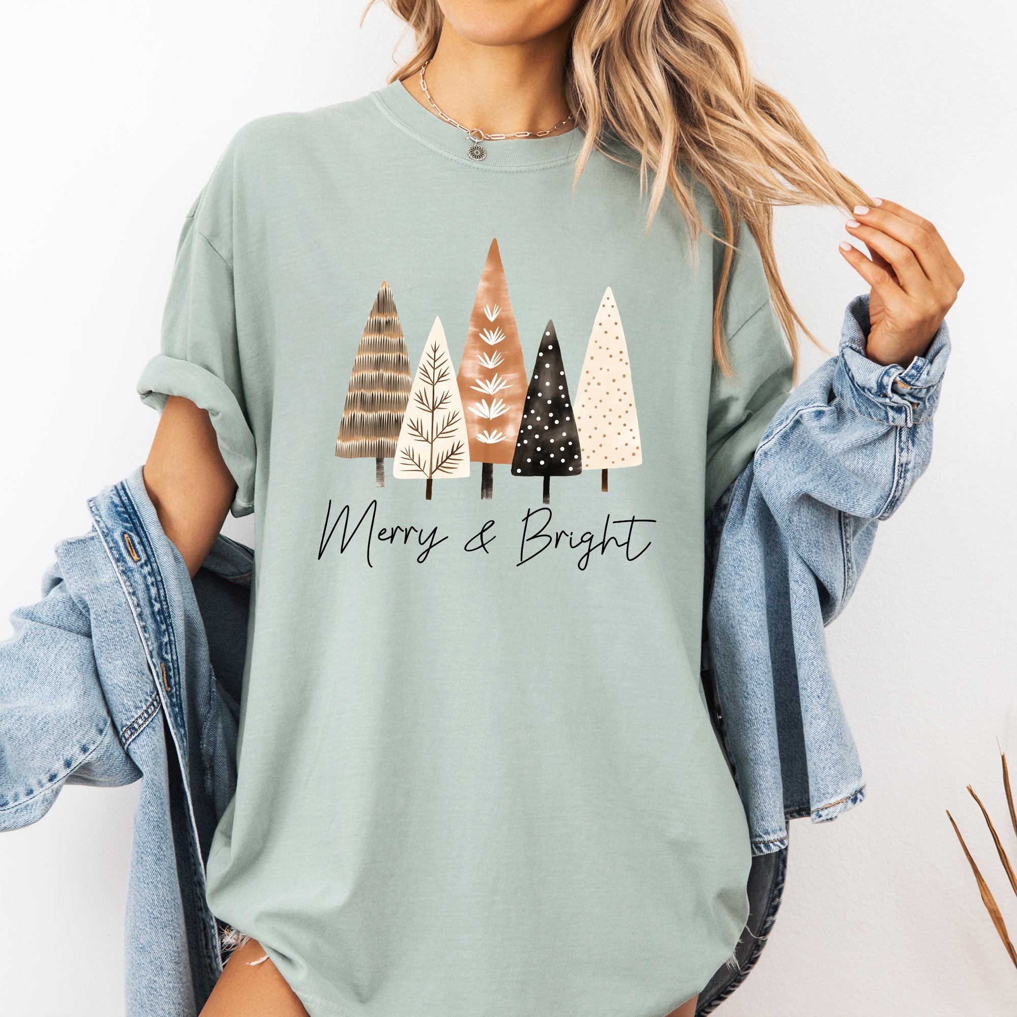 Merry and Bright Christmas Trees Hygge Winter Santa Snow Xmas Comfort Colors Tee