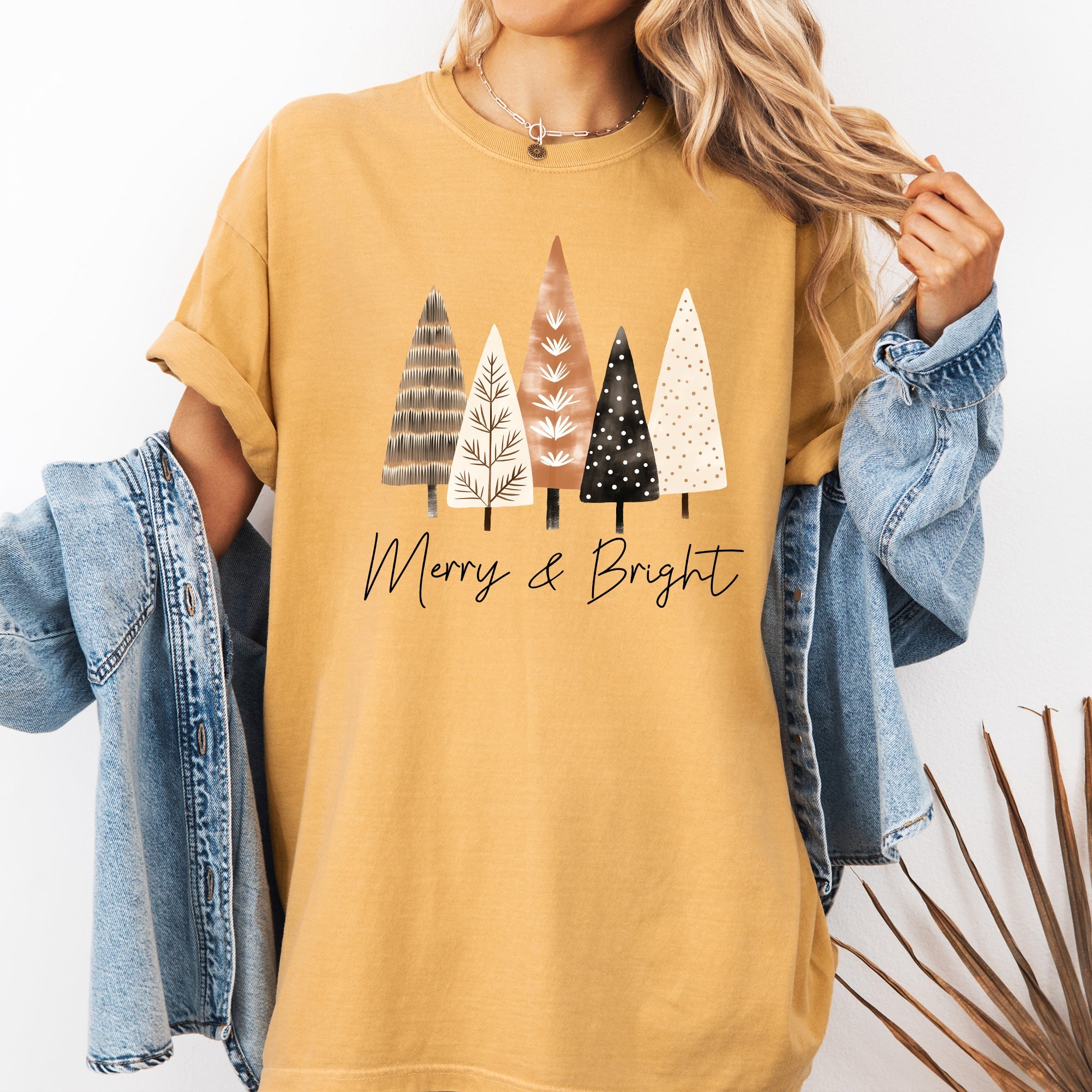 Merry and Bright Christmas Trees Hygge Winter Santa Snow Xmas Comfort Colors Tee