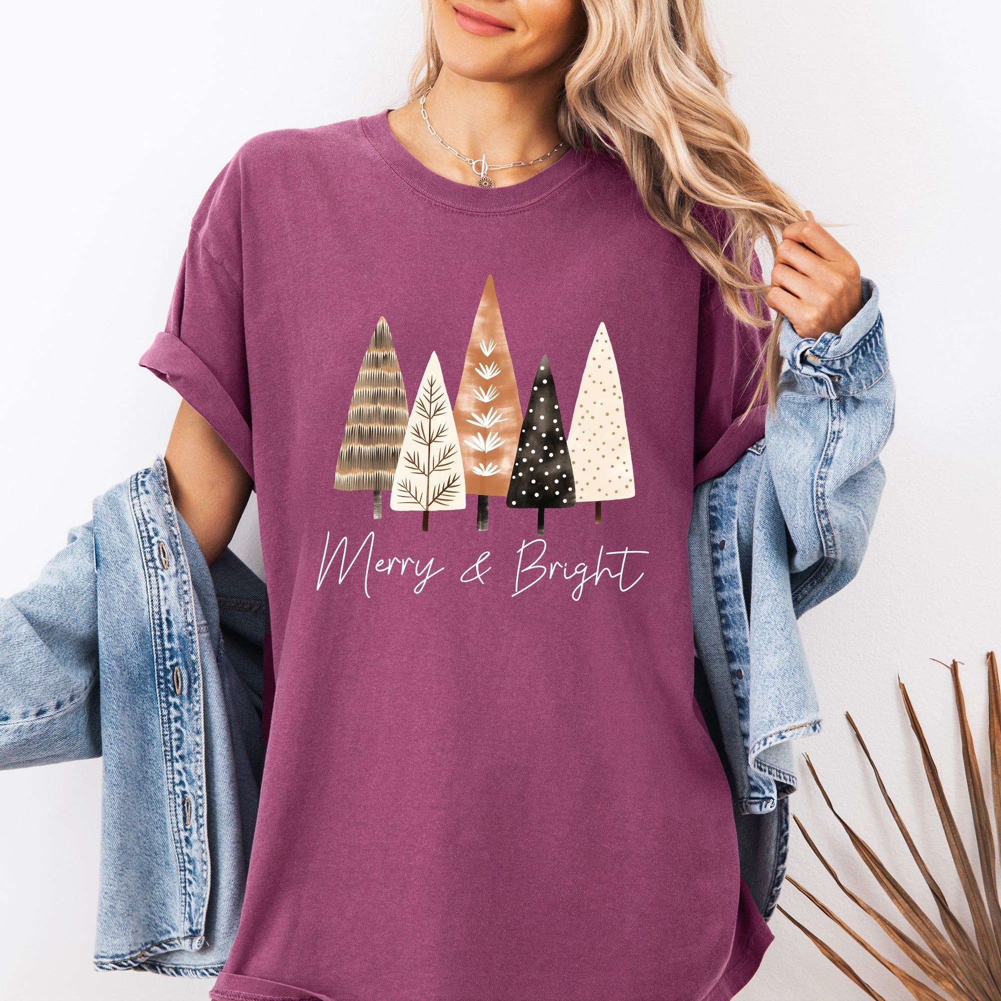 Merry and Bright Christmas Trees Hygge Winter Santa Snow Xmas Comfort Colors Tee