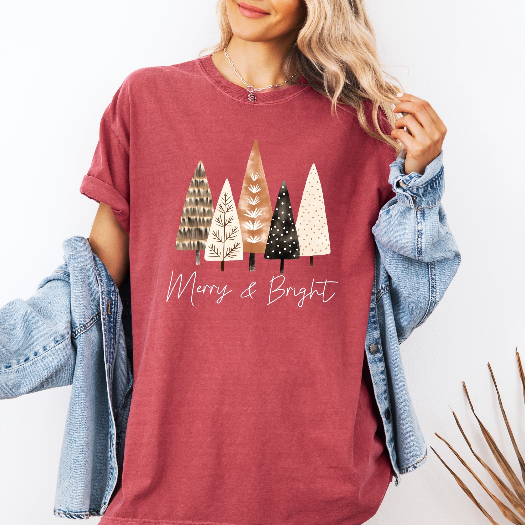 Merry and Bright Christmas Trees Hygge Winter Santa Snow Xmas Comfort Colors Tee