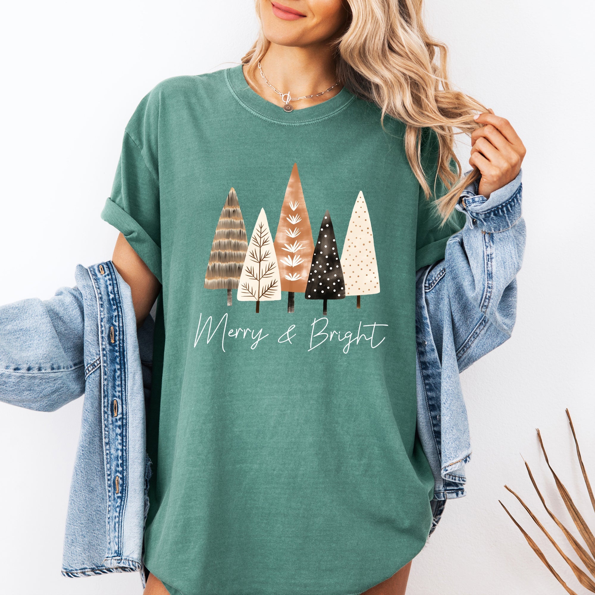 Merry and Bright Christmas Trees Hygge Winter Santa Snow Xmas Comfort Colors Tee