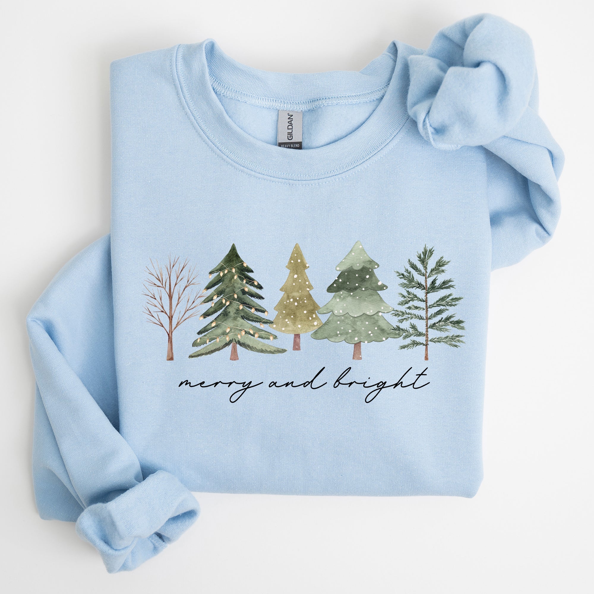 Merry and Bright Christmas Trees Minimalist Winter Snow Xmas Cozy Holiday Sweatshirt