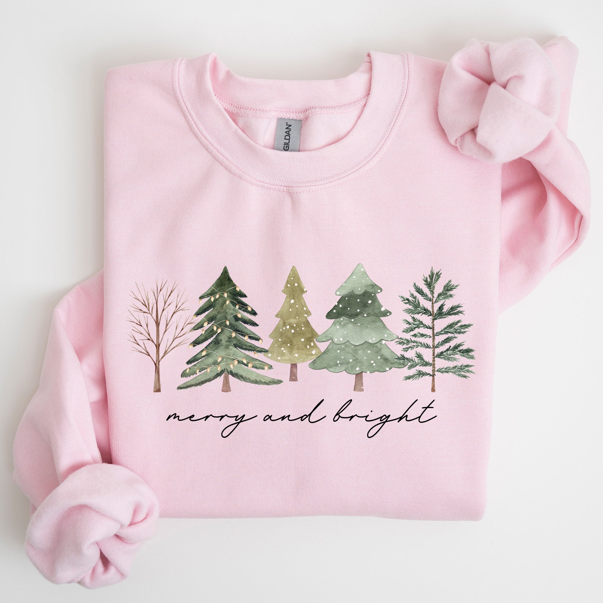 Merry and Bright Christmas Trees Minimalist Winter Snow Xmas Cozy Holiday Sweatshirt
