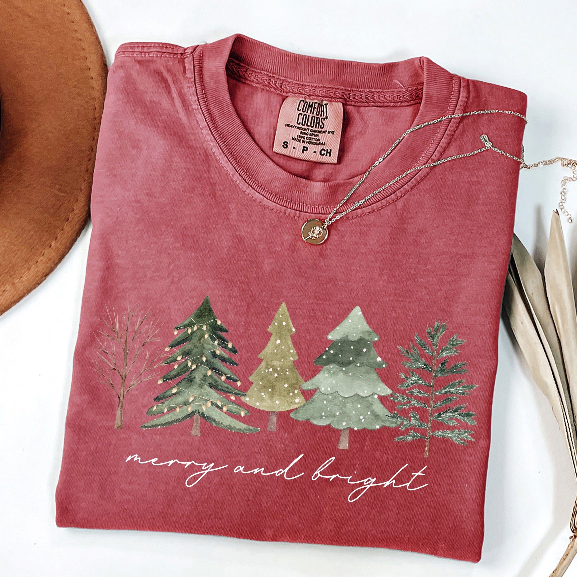 Merry And Bright Christmas Trees Minimalist Winter Snow Xmas Edition Comfort Colors Tee