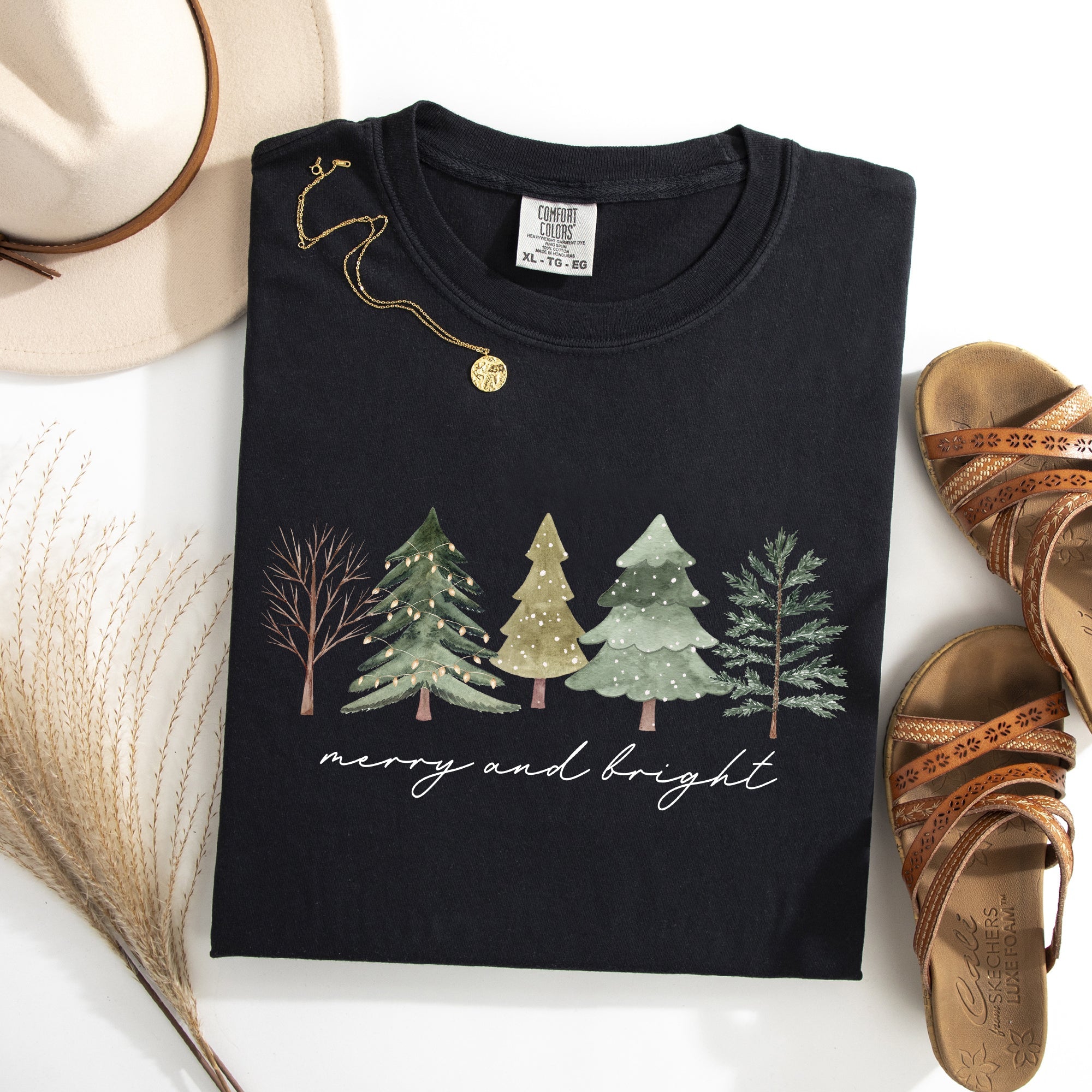Merry And Bright Christmas Trees Minimalist Winter Snow Xmas Edition Comfort Colors Tee