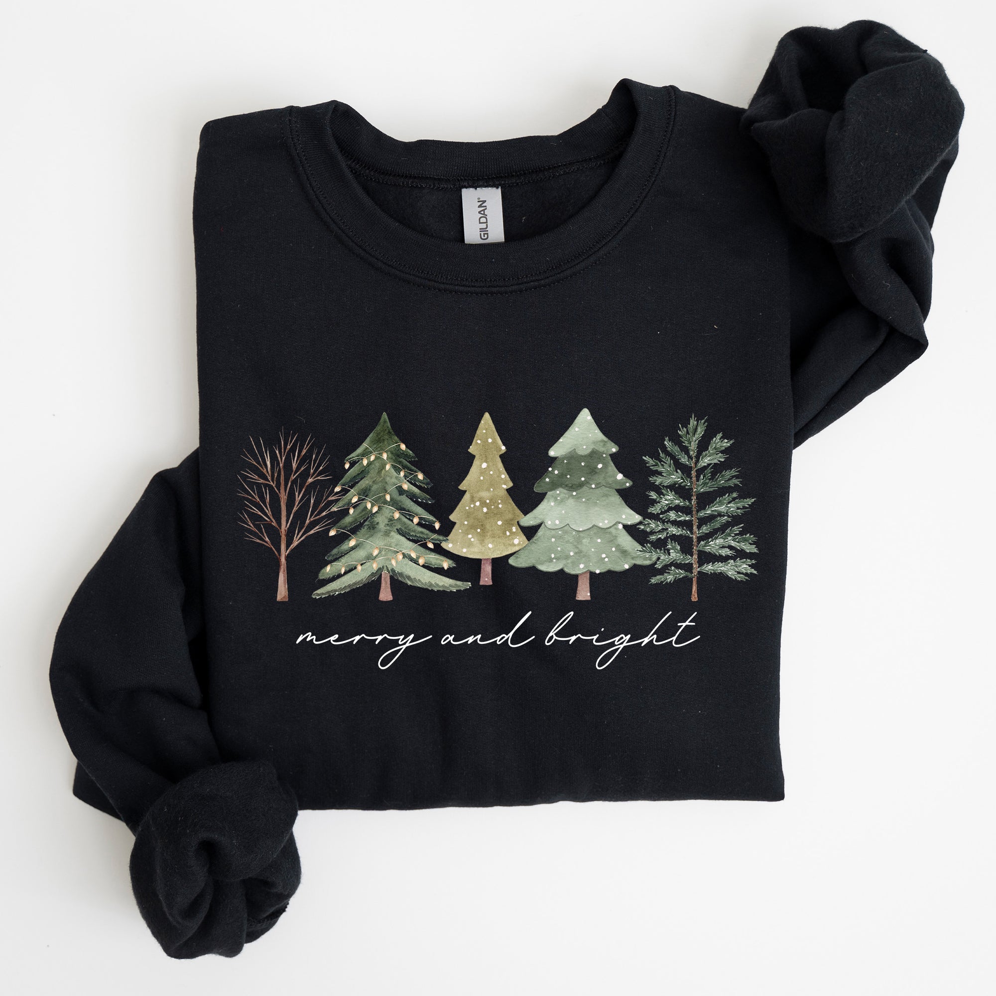 Merry and Bright Christmas Trees Minimalist Winter Snow Xmas Cozy Holiday Sweatshirt