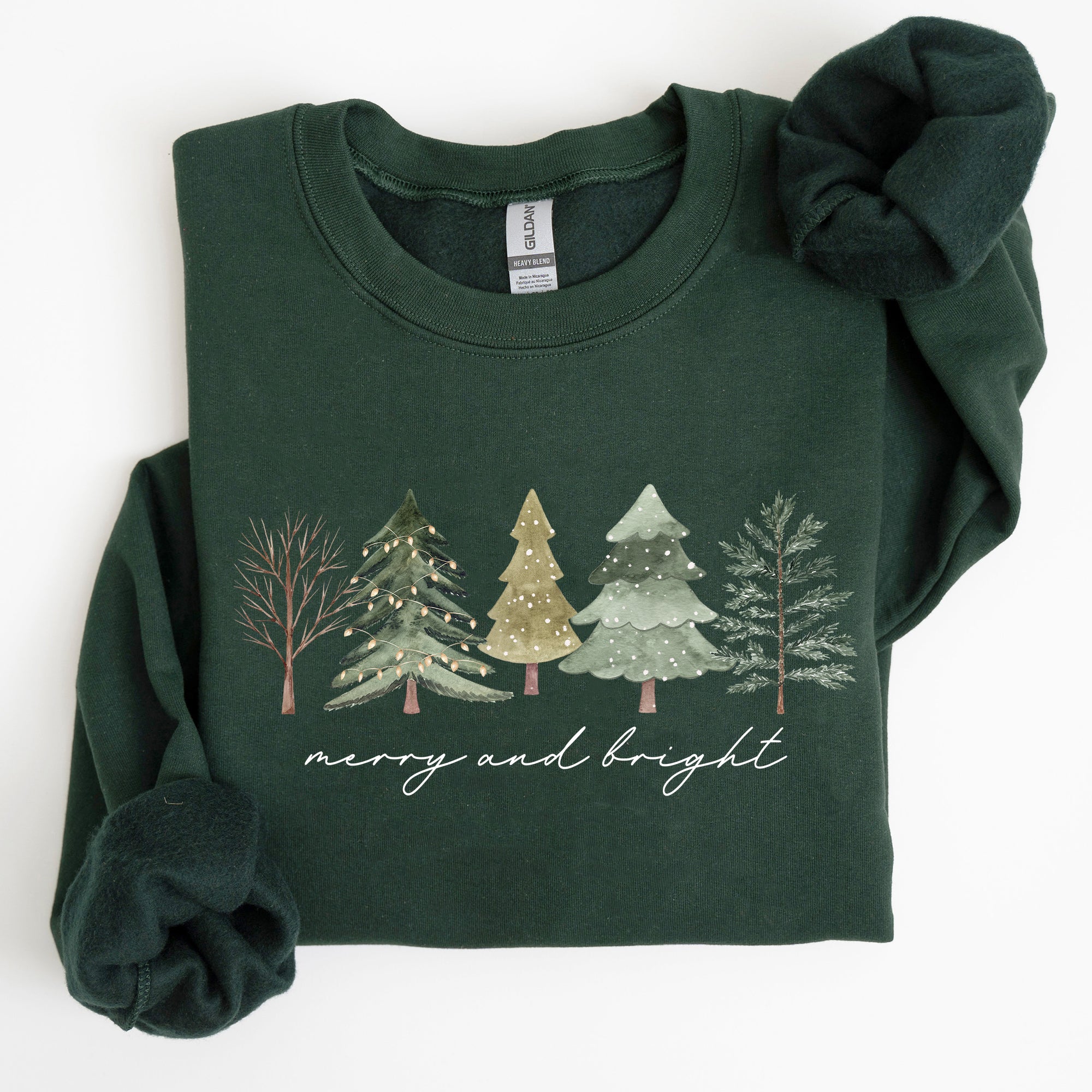 Merry and Bright Christmas Trees Minimalist Winter Snow Xmas Cozy Holiday Sweatshirt