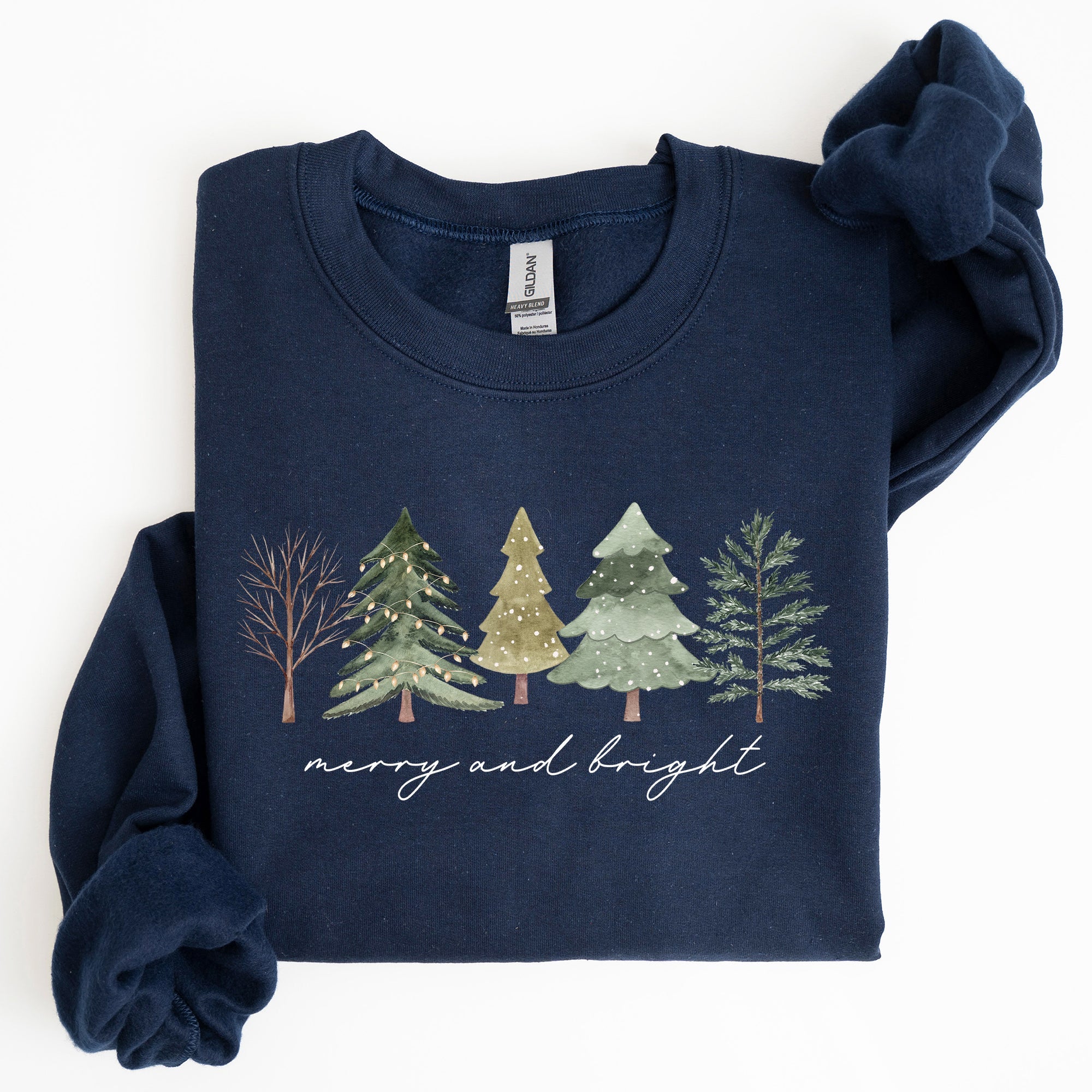 Merry and Bright Christmas Trees Minimalist Winter Snow Xmas Cozy Holiday Sweatshirt