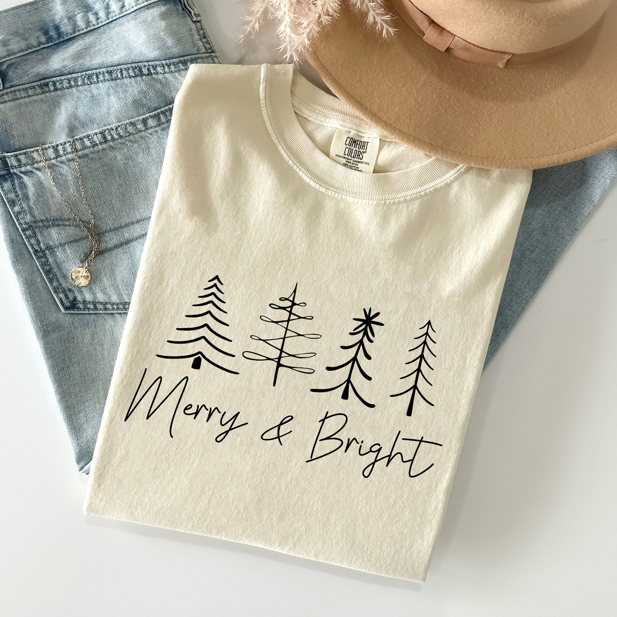 Merry And Bright Limited Edition Christmas Minimalist Winter Snow Santa Xmas Comfort Colors Tee