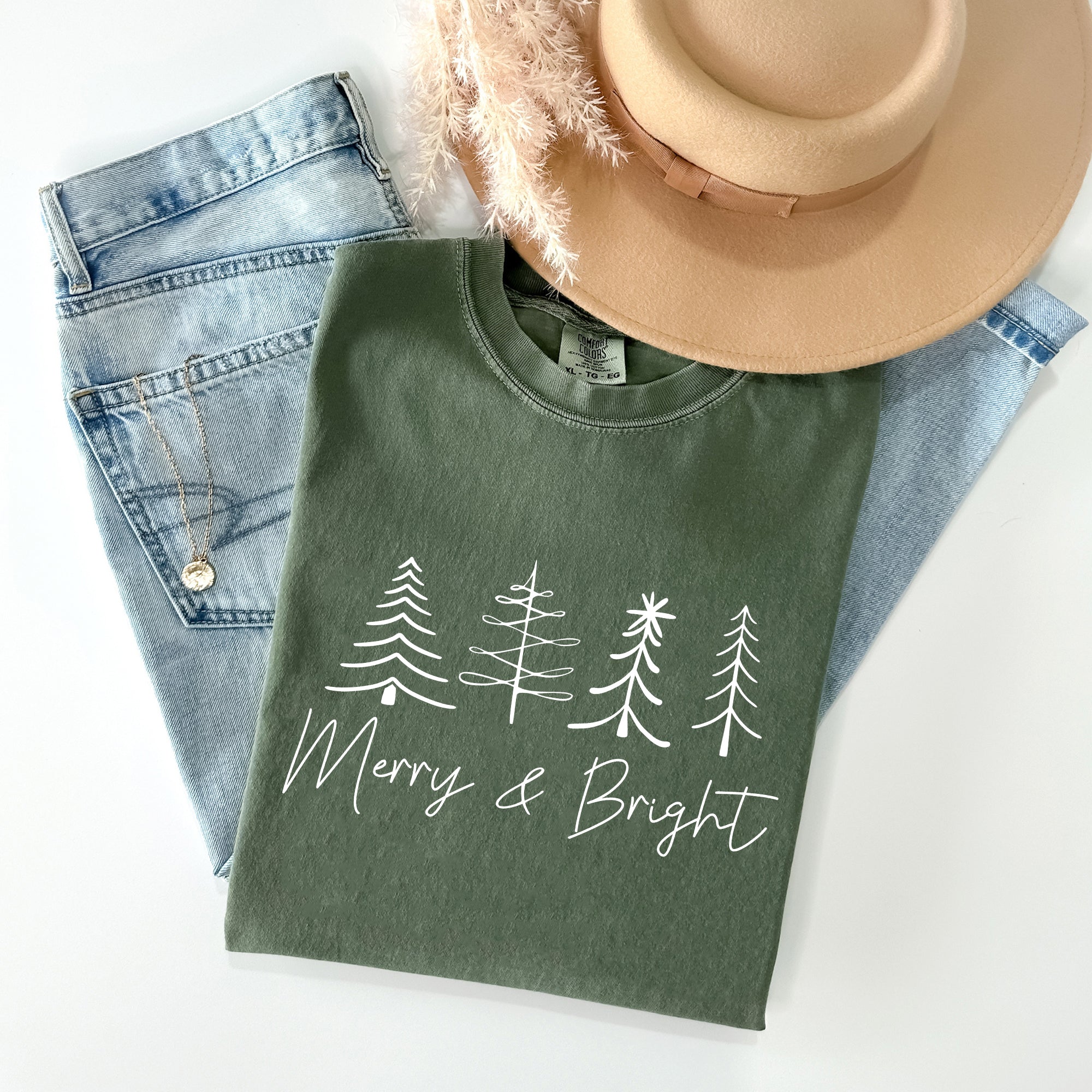 Merry And Bright Limited Edition Christmas Minimalist Winter Snow Santa Xmas Comfort Colors Tee