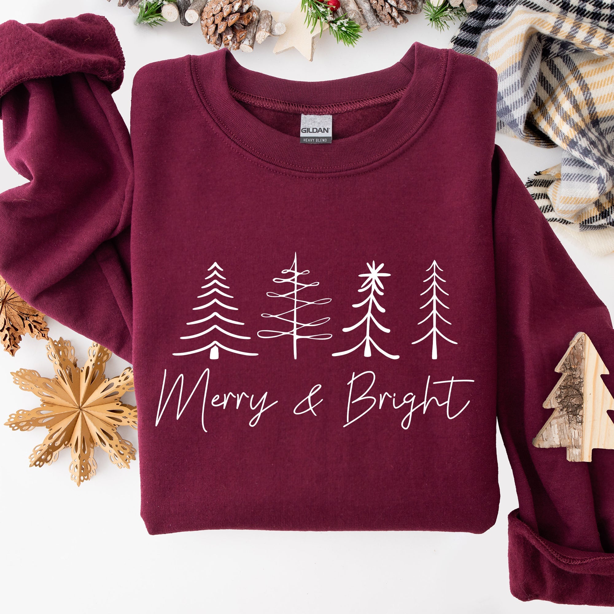 Merry And Bright Christmas Minimalist Winter Snow Santa Xmas Holiday Cozy Sweatshirt