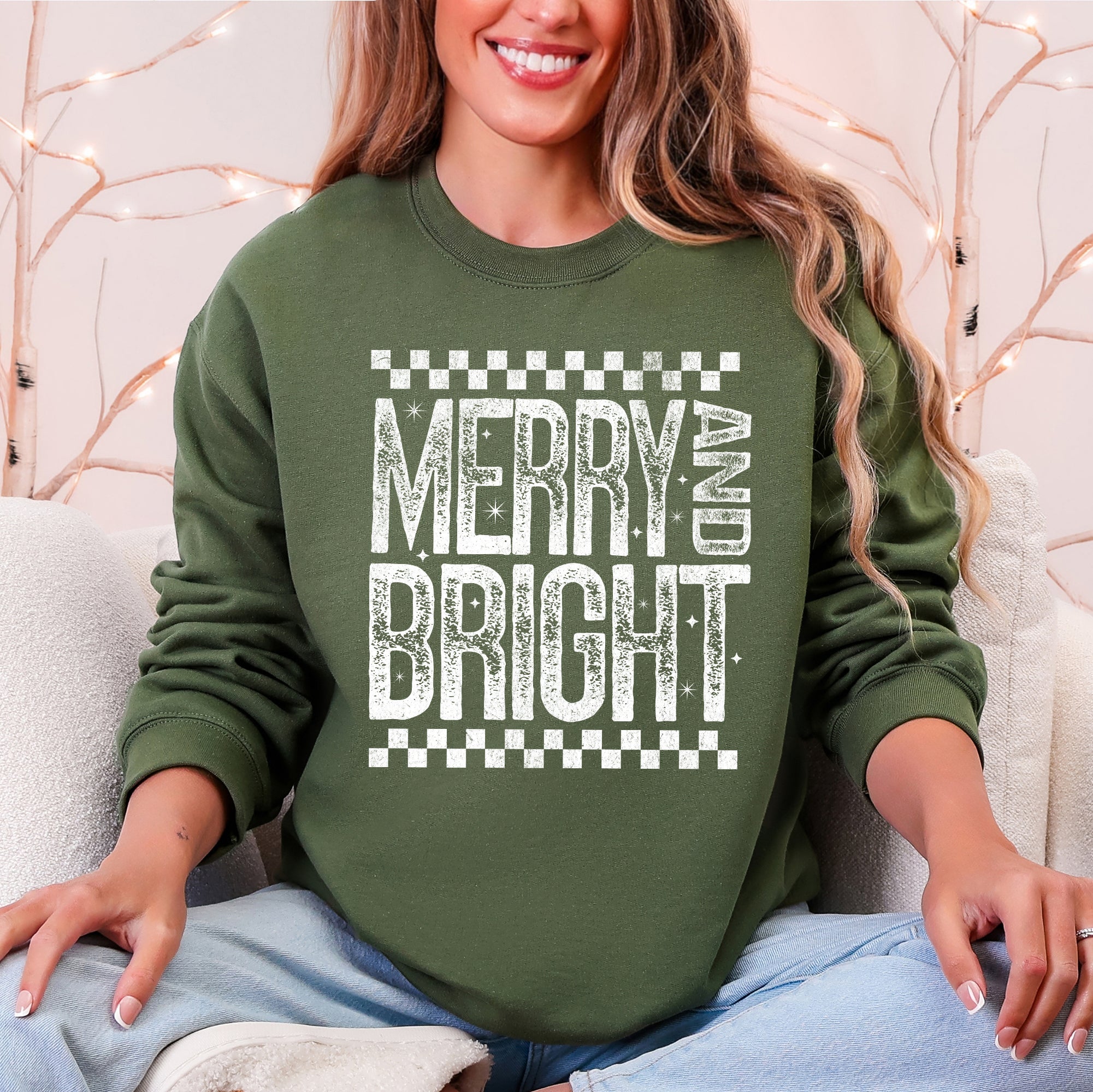 Meowy Christmas Merry And Bright Retro Vintage Festive Cozy Warm Winter Holiday Graphic Sweatshirt