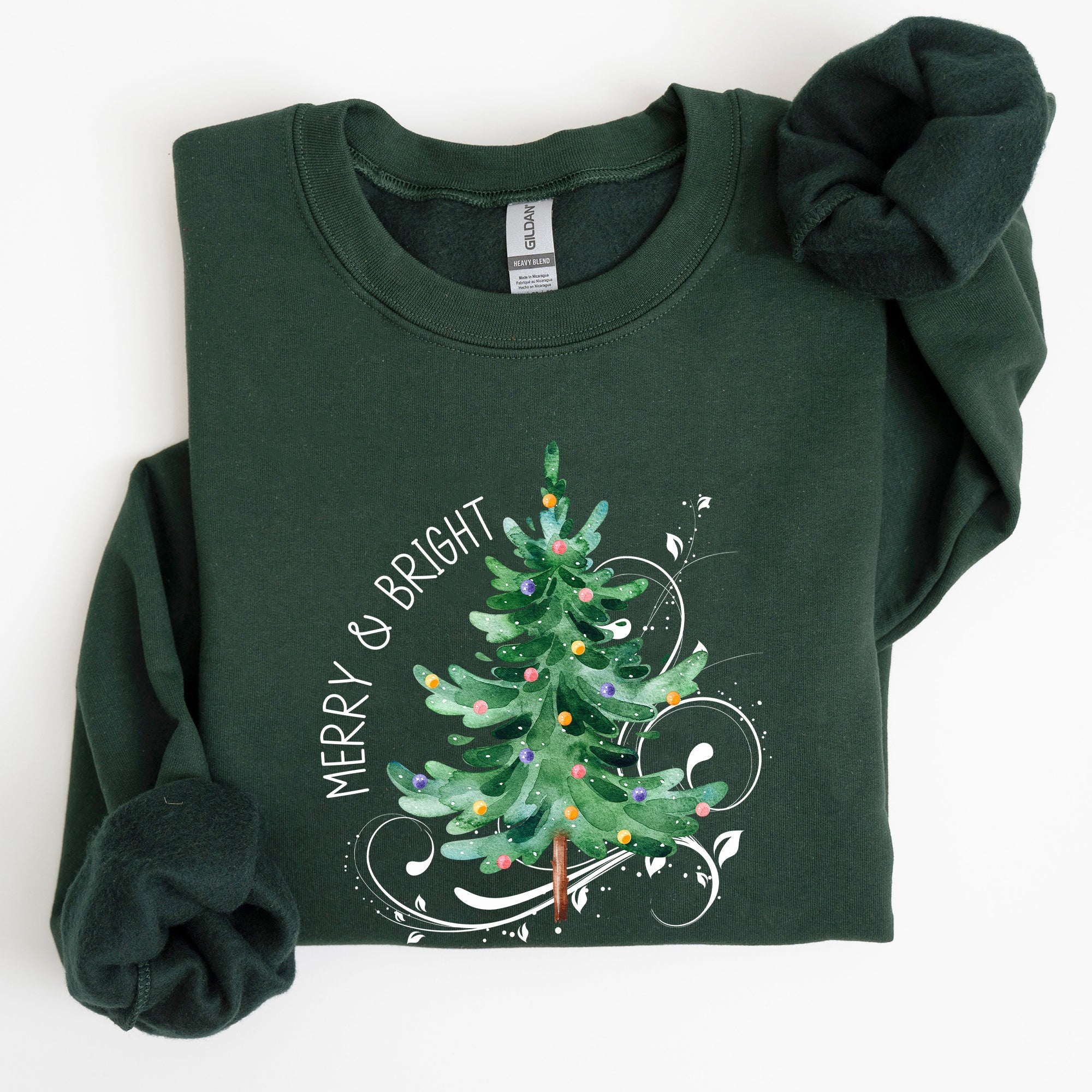 Merry And Bright Colorful Christmas Tree Swirls Santa Holiday Winter Xmas Sweatshirt