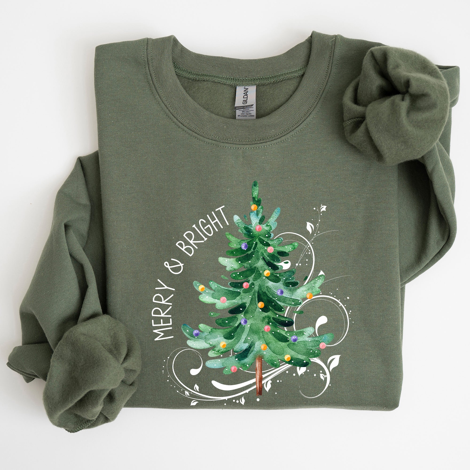 Merry And Bright Colorful Christmas Tree Swirls Santa Holiday Winter Xmas Sweatshirt
