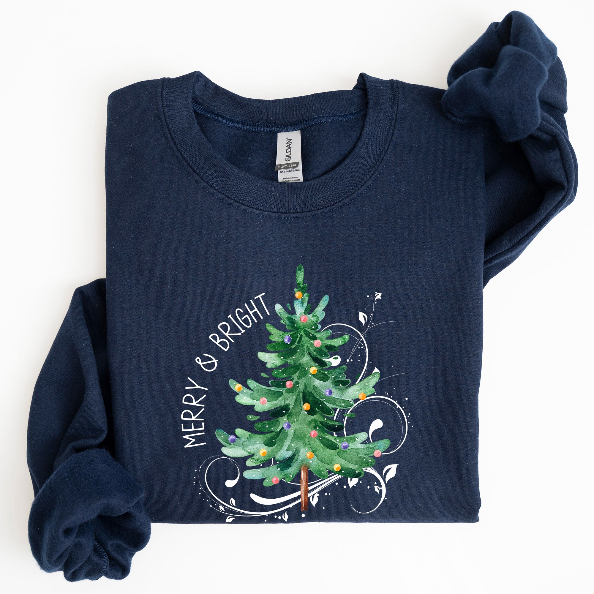 Merry And Bright Colorful Christmas Tree Swirls Santa Holiday Winter Xmas Sweatshirt