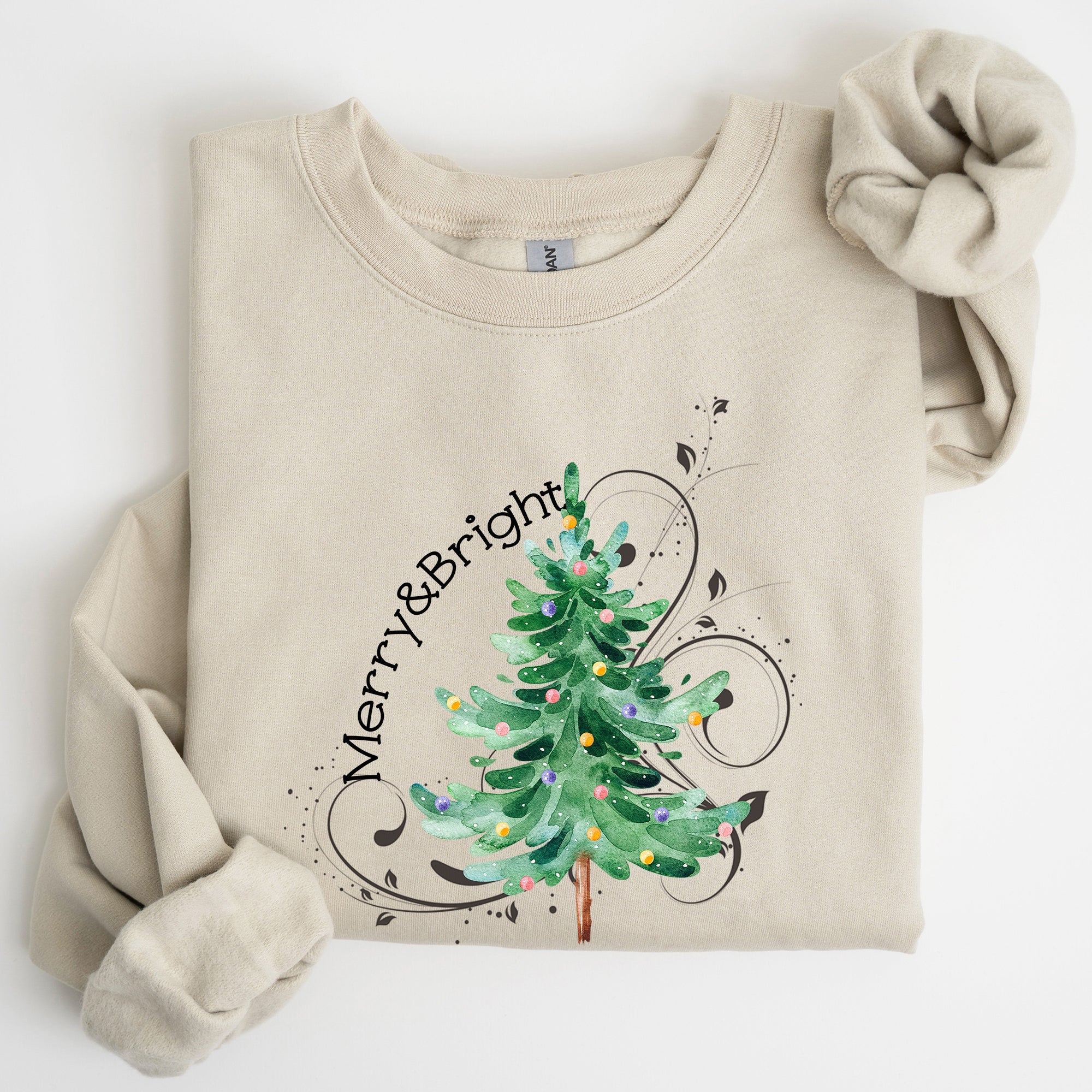 Merry And Bright Colorful Christmas Tree Swirls Santa Holiday Winter Xmas Sweatshirt