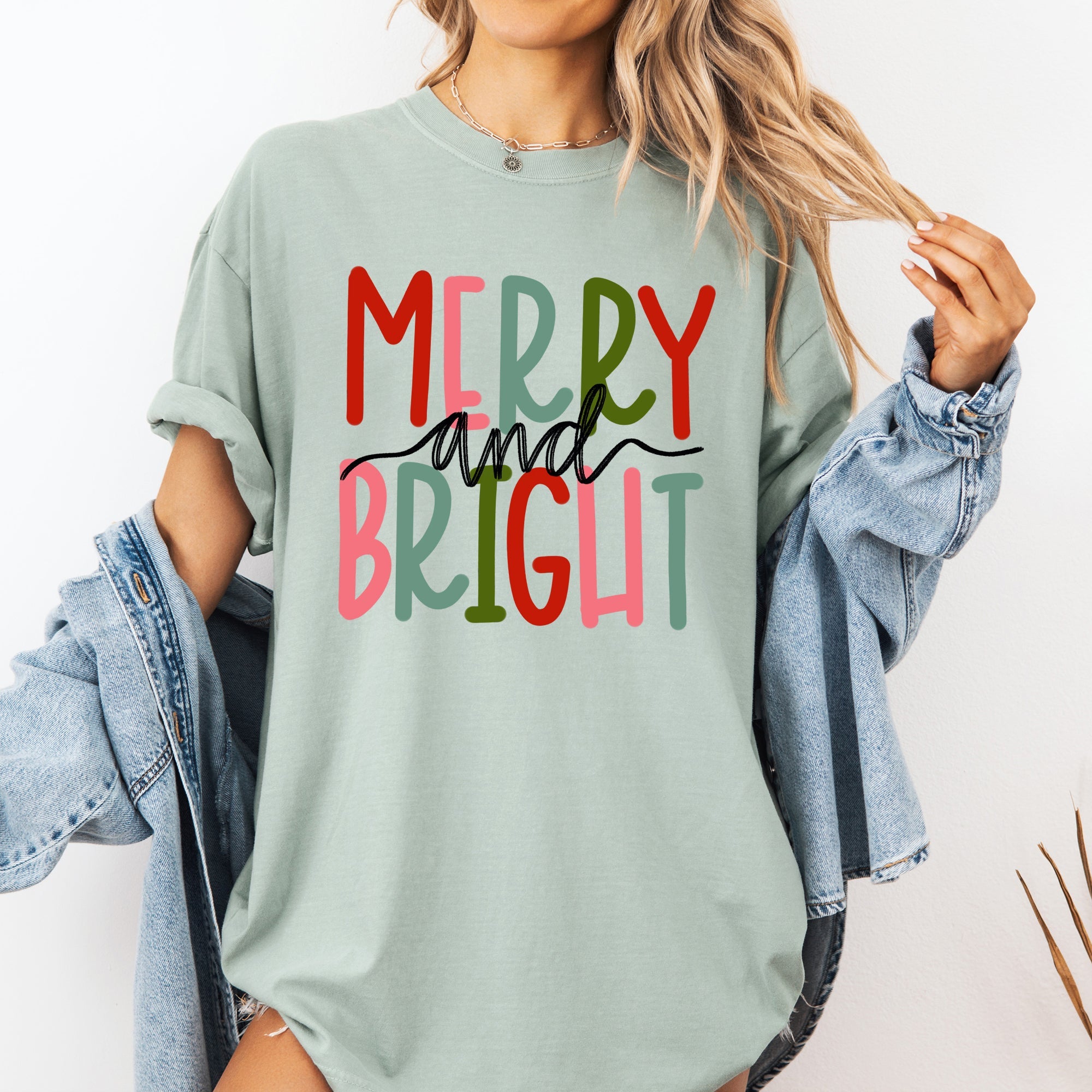 Merry And Bright Colorful Christmas Winter Santa Claus North Pole Holiday Cheer For Everyone Comfort Colors Tee