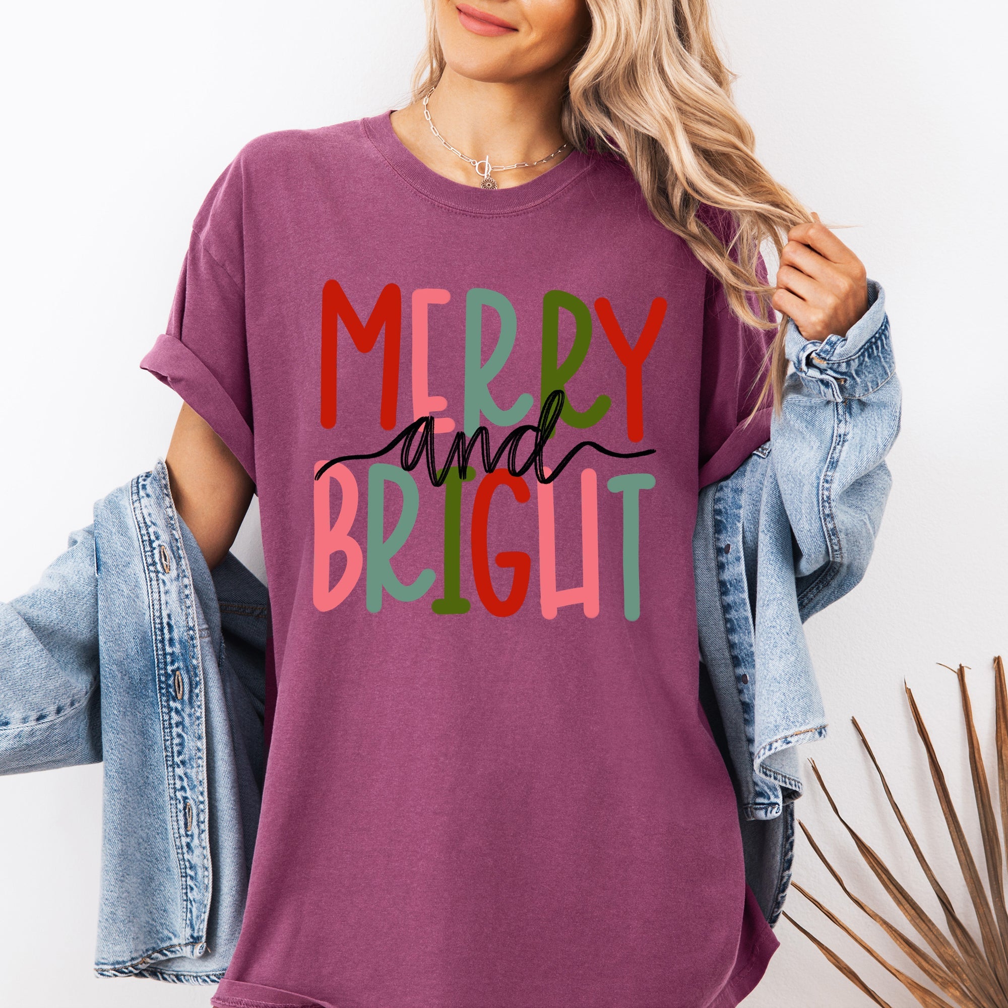 Merry And Bright Colorful Christmas Winter Santa Claus North Pole Holiday Cheer For Everyone Comfort Colors Tee