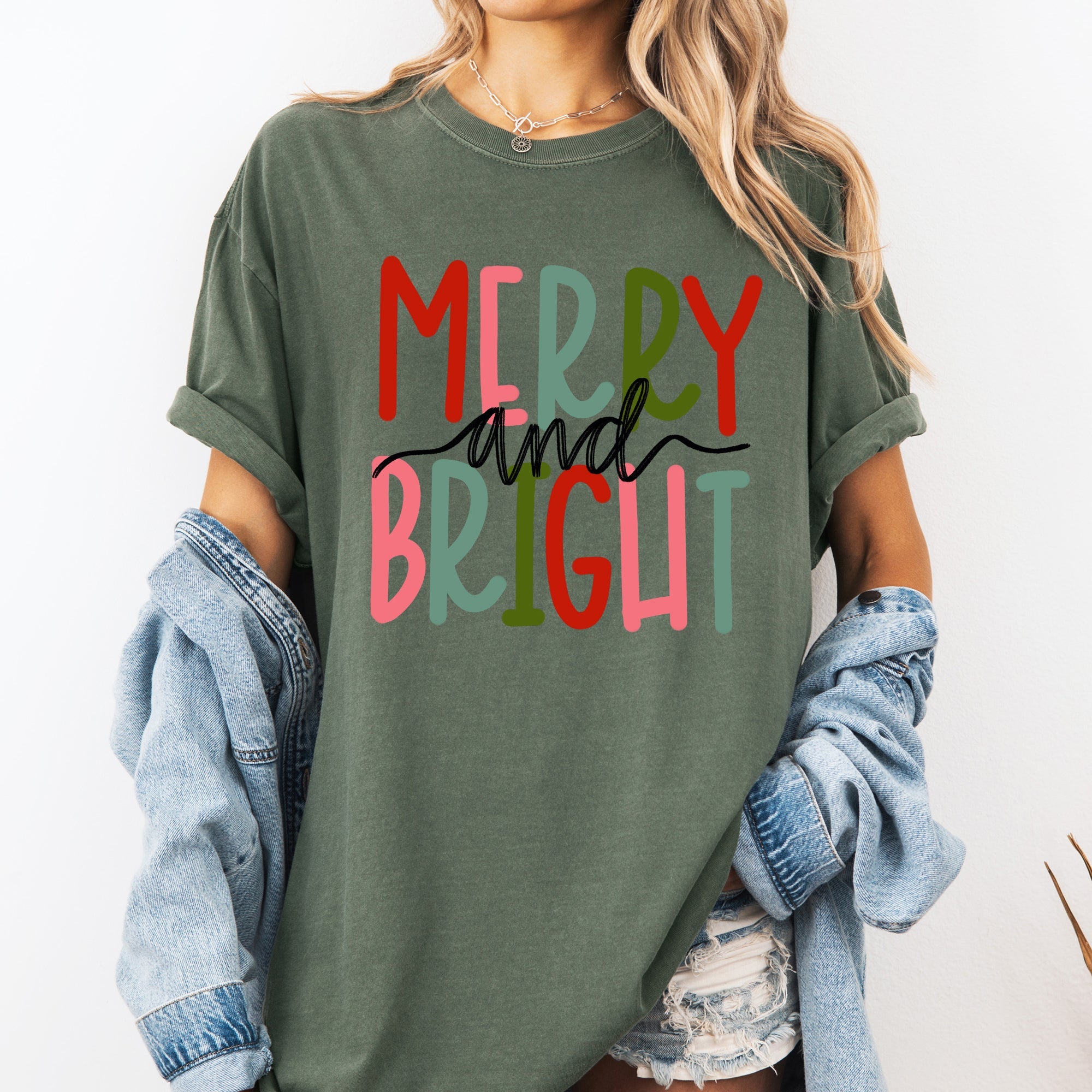 Merry And Bright Colorful Christmas Winter Santa Claus North Pole Holiday Cheer For Everyone Comfort Colors Tee