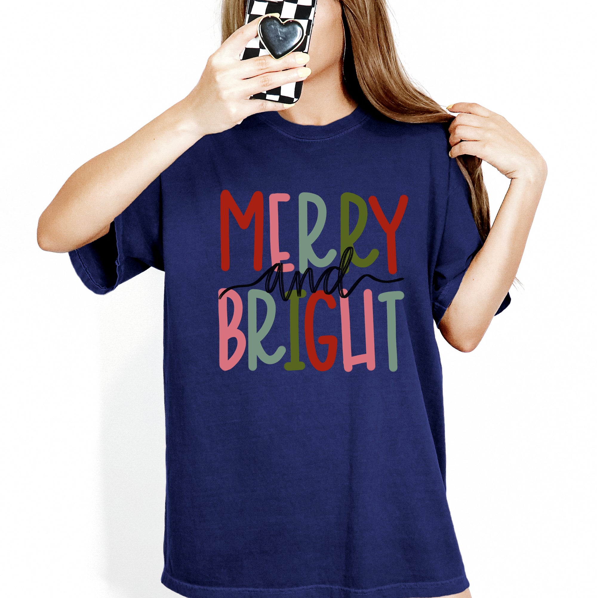 Merry And Bright Colorful Christmas Winter Santa Claus North Pole Holiday Cheer For Everyone Comfort Colors Tee