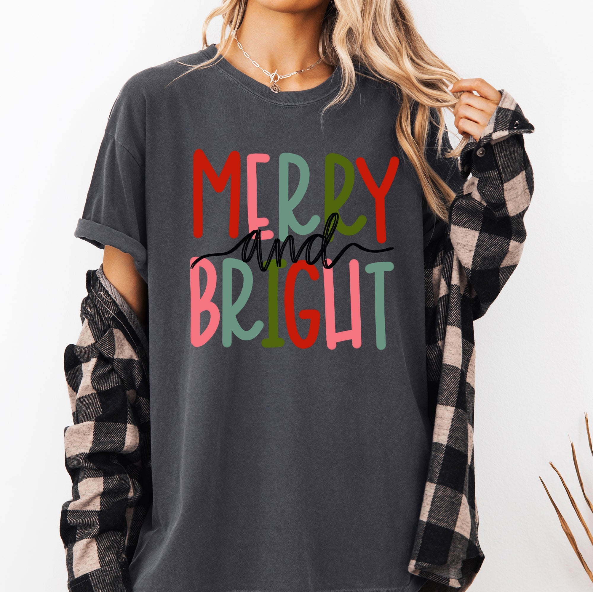 Merry And Bright Colorful Christmas Winter Santa Claus North Pole Holiday Cheer For Everyone Comfort Colors Tee