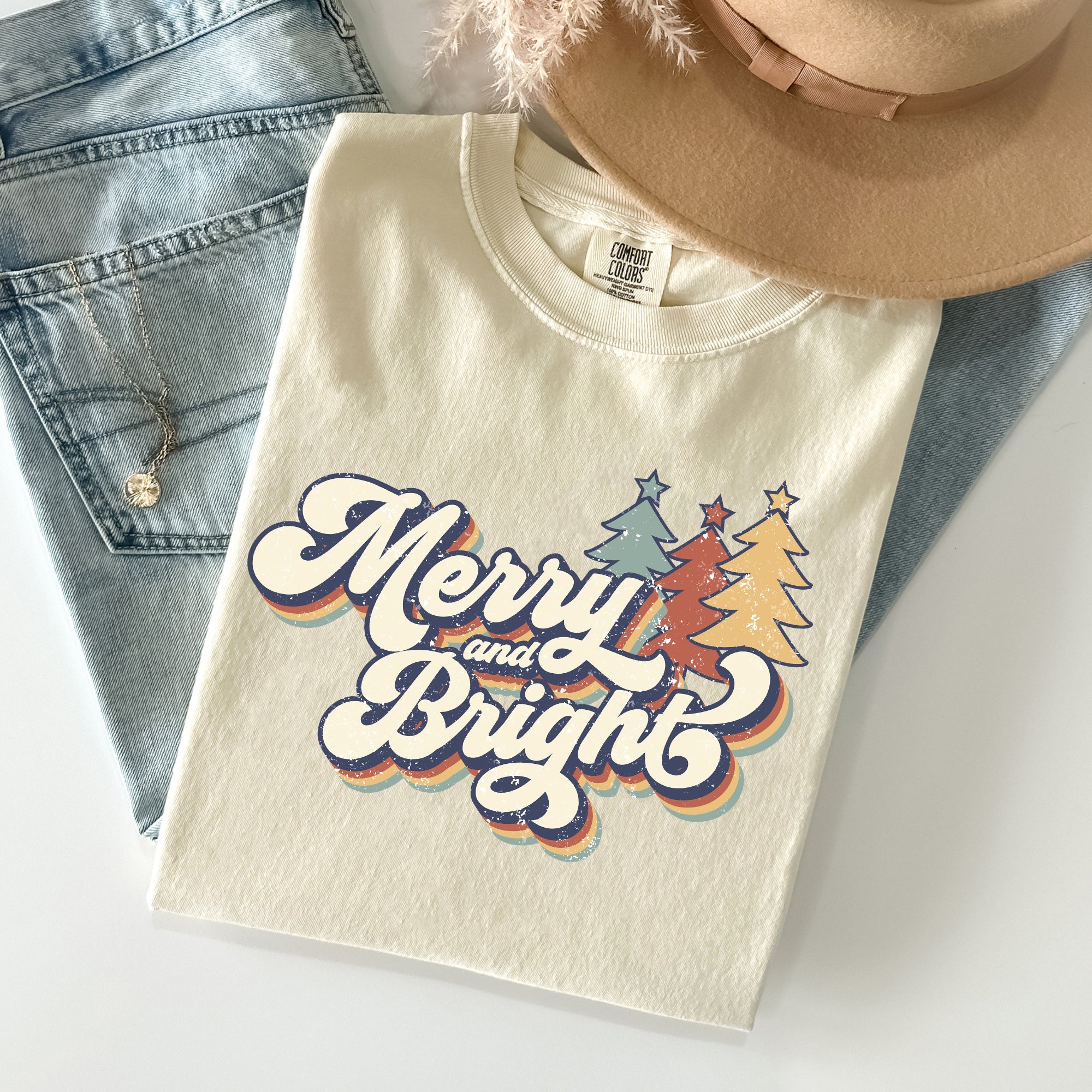 Merry And Bright Colorful Retro Christmas Santa Winter Edition Comfort Colors Tee