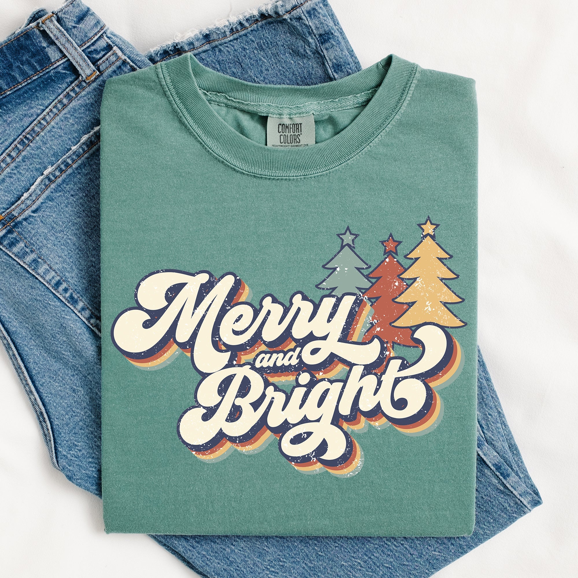 Merry And Bright Colorful Retro Christmas Santa Winter Edition Comfort Colors Tee
