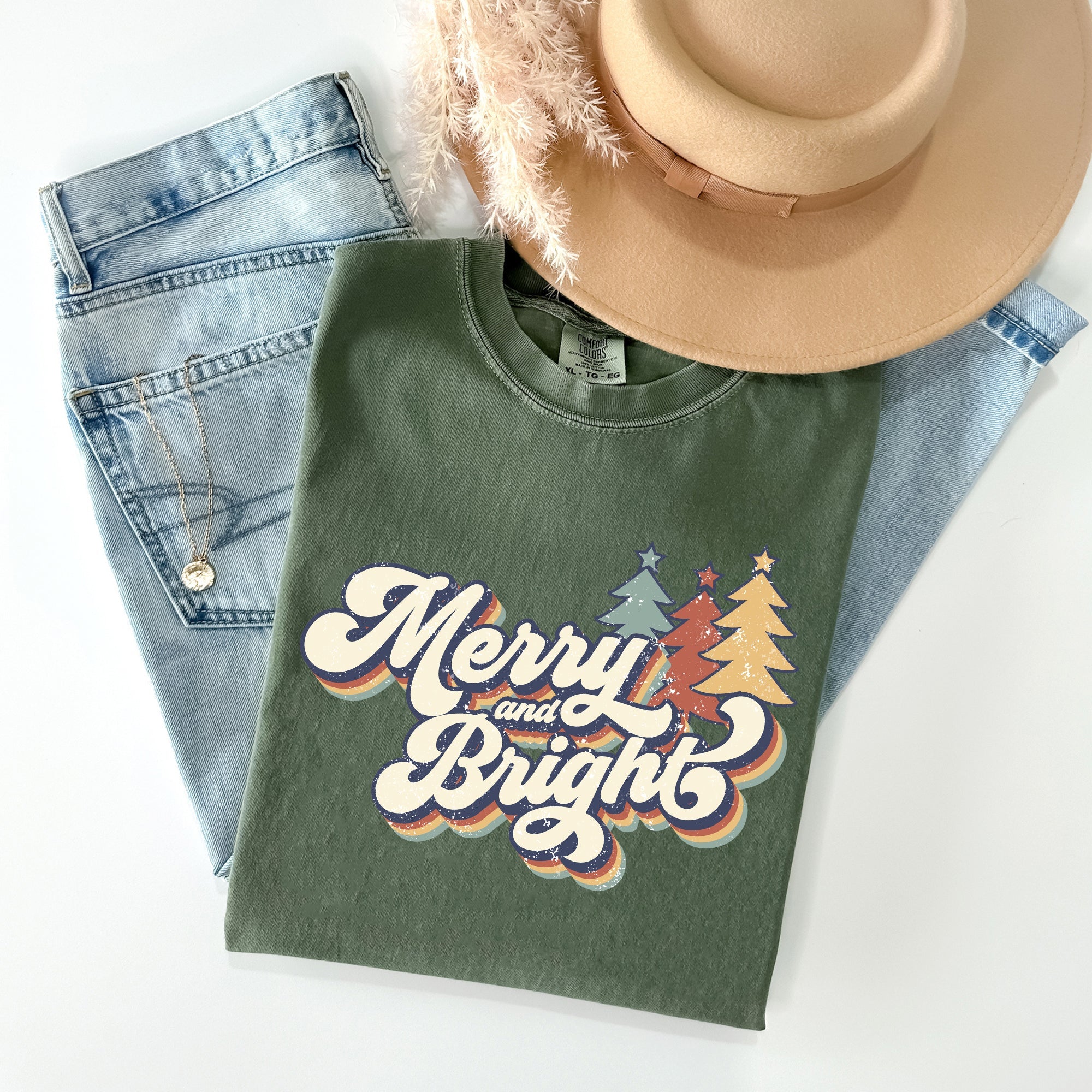 Merry And Bright Colorful Retro Christmas Santa Winter Edition Comfort Colors Tee