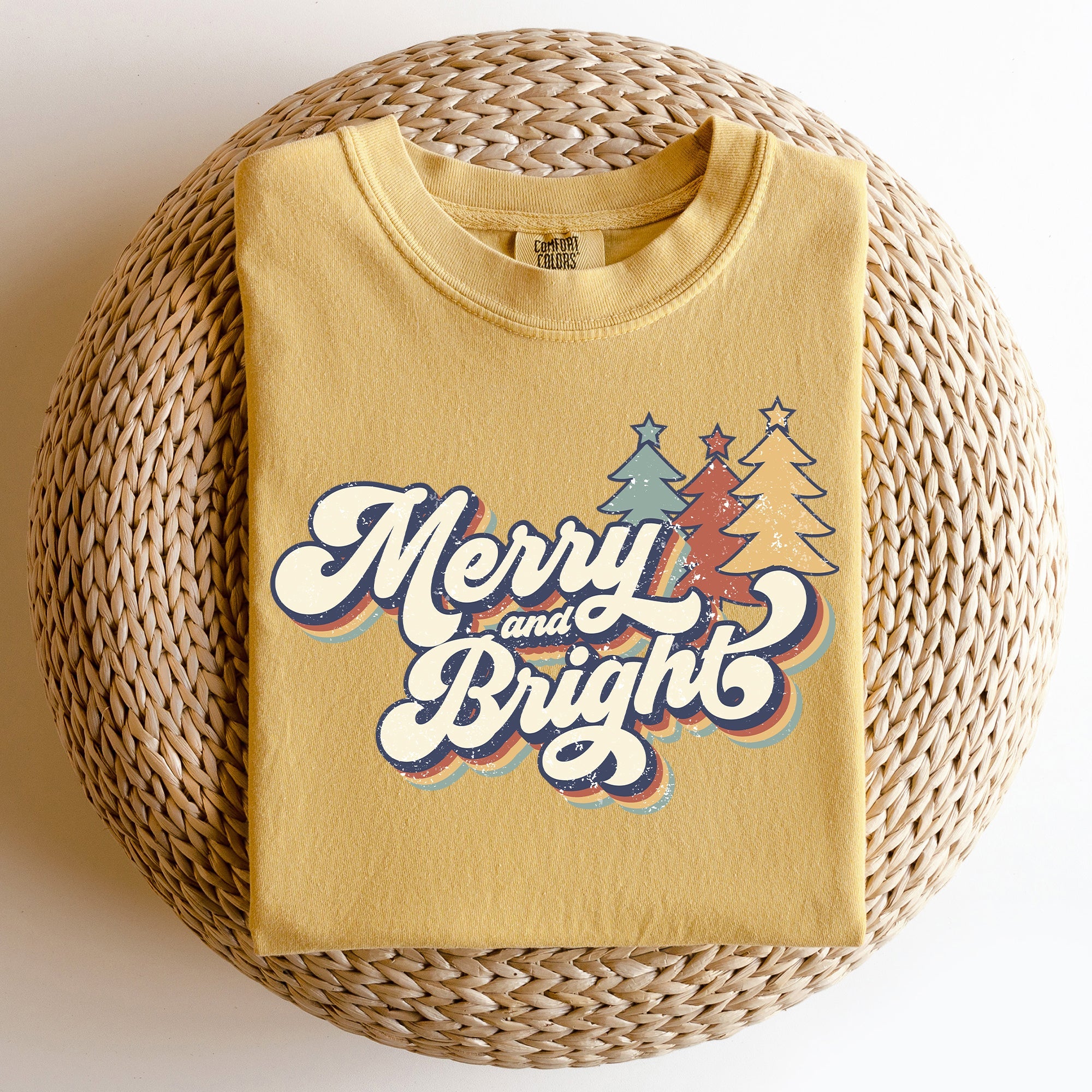 Merry And Bright Colorful Retro Christmas Santa Winter Edition Comfort Colors Tee
