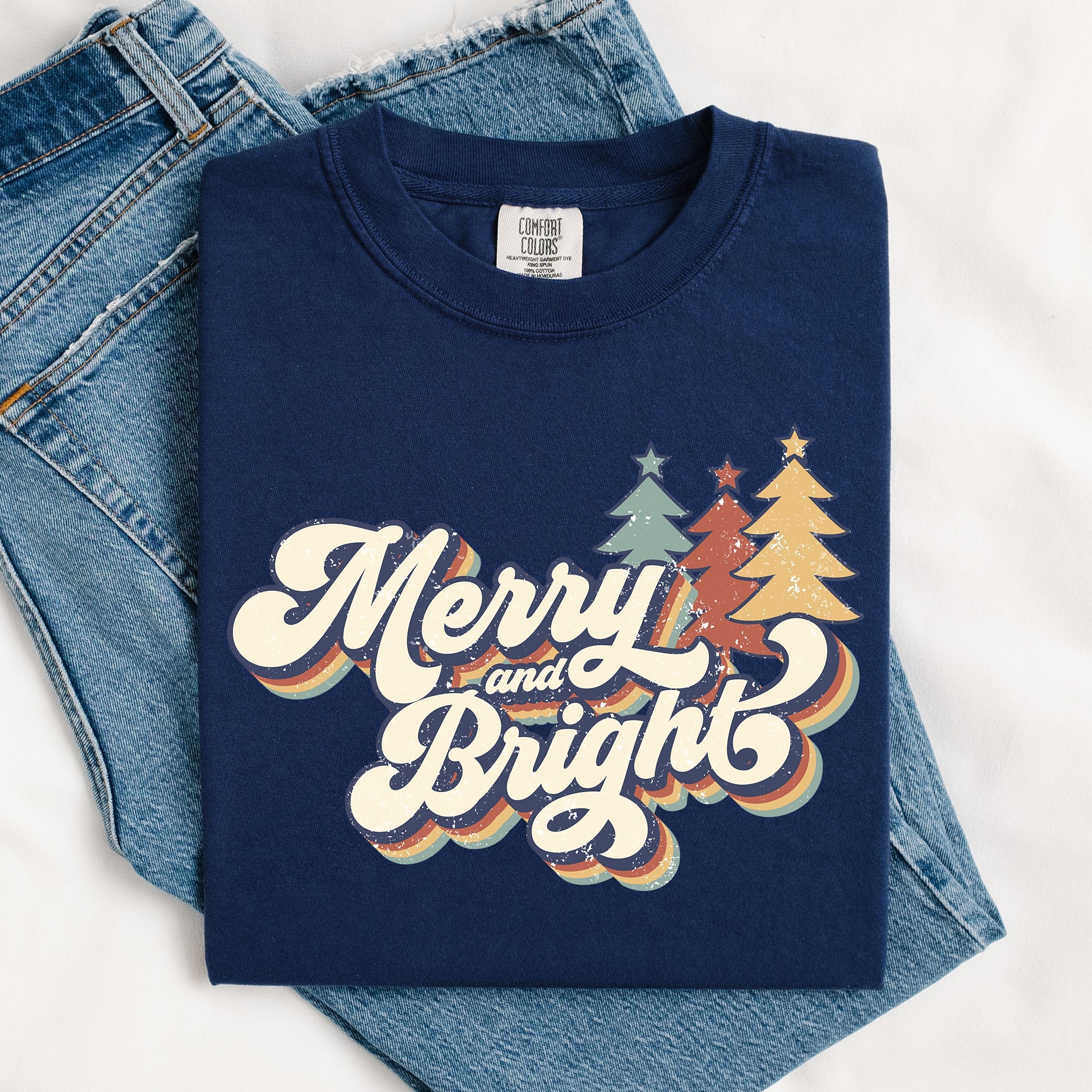 Merry And Bright Colorful Retro Christmas Santa Winter Edition Comfort Colors Tee