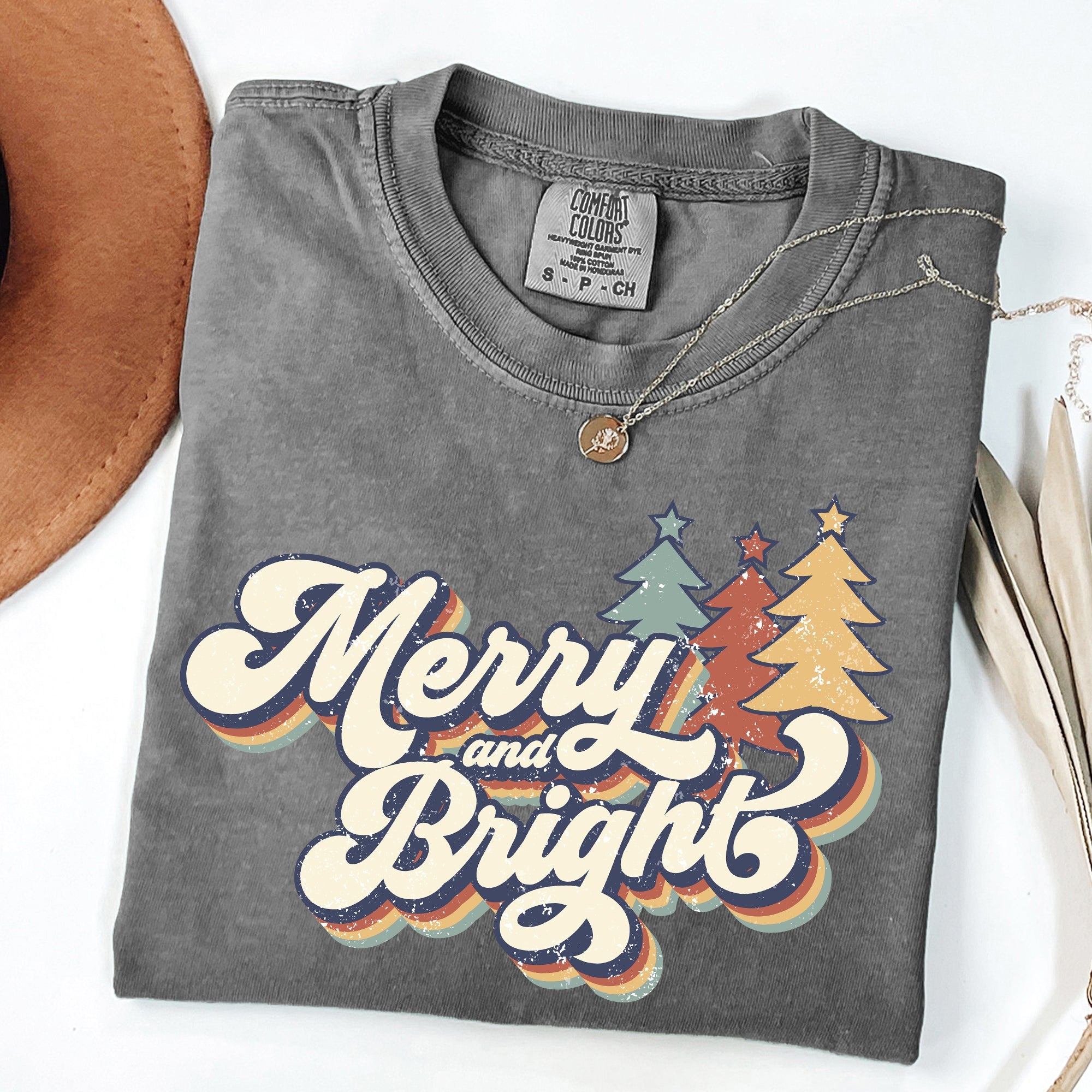 Merry And Bright Colorful Retro Christmas Santa Winter Edition Comfort Colors Tee