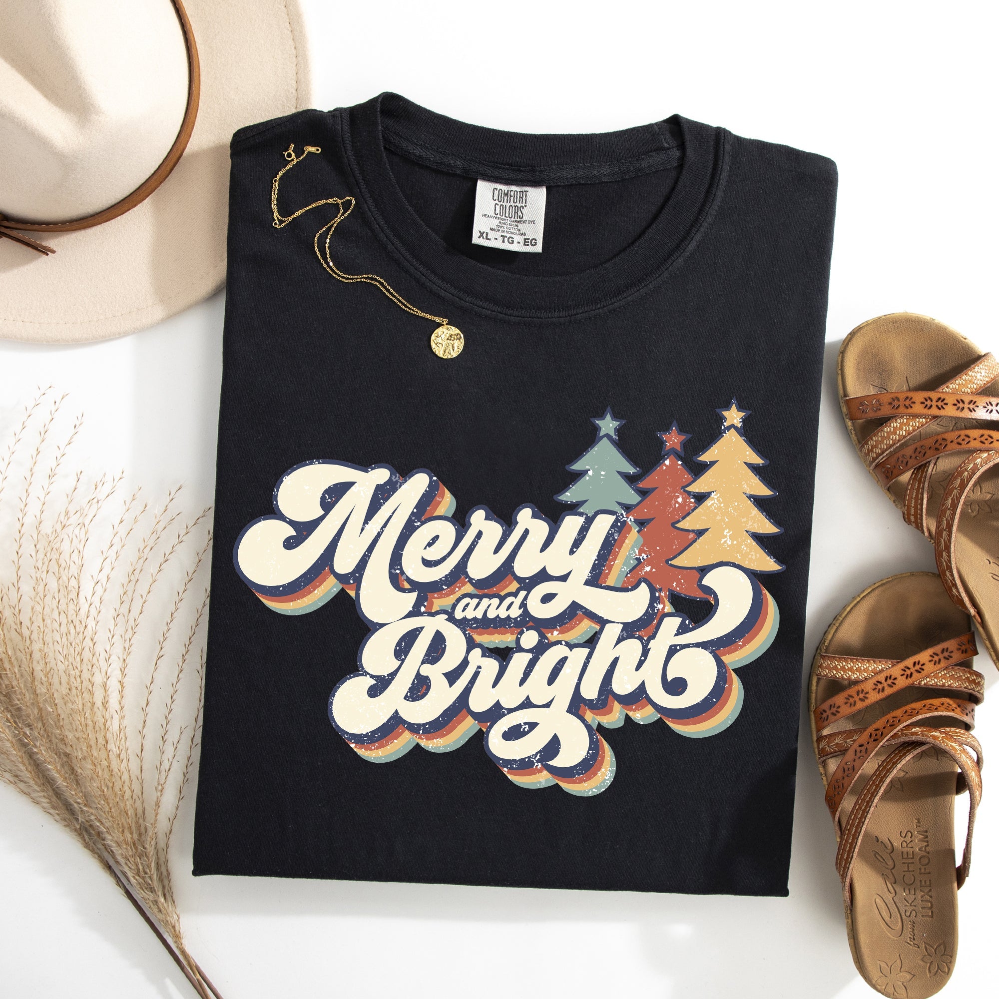 Merry And Bright Colorful Retro Christmas Santa Winter Edition Comfort Colors Tee