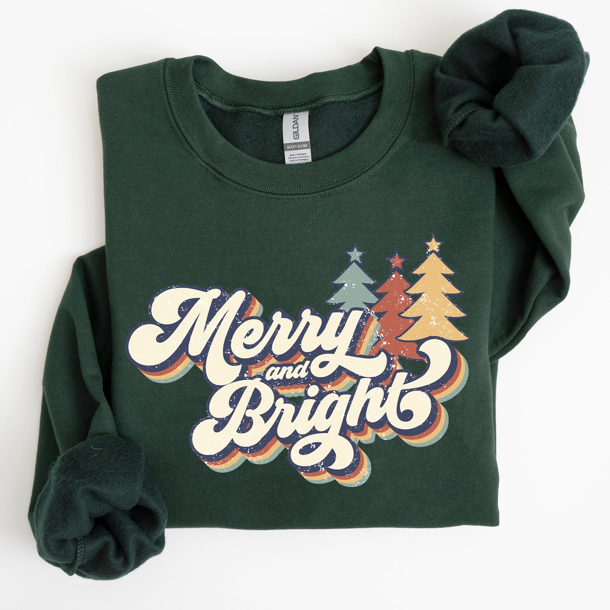 Merry And Bright Colorful Retro Santa Christmas Winter Holiday Festive Sweatshirt