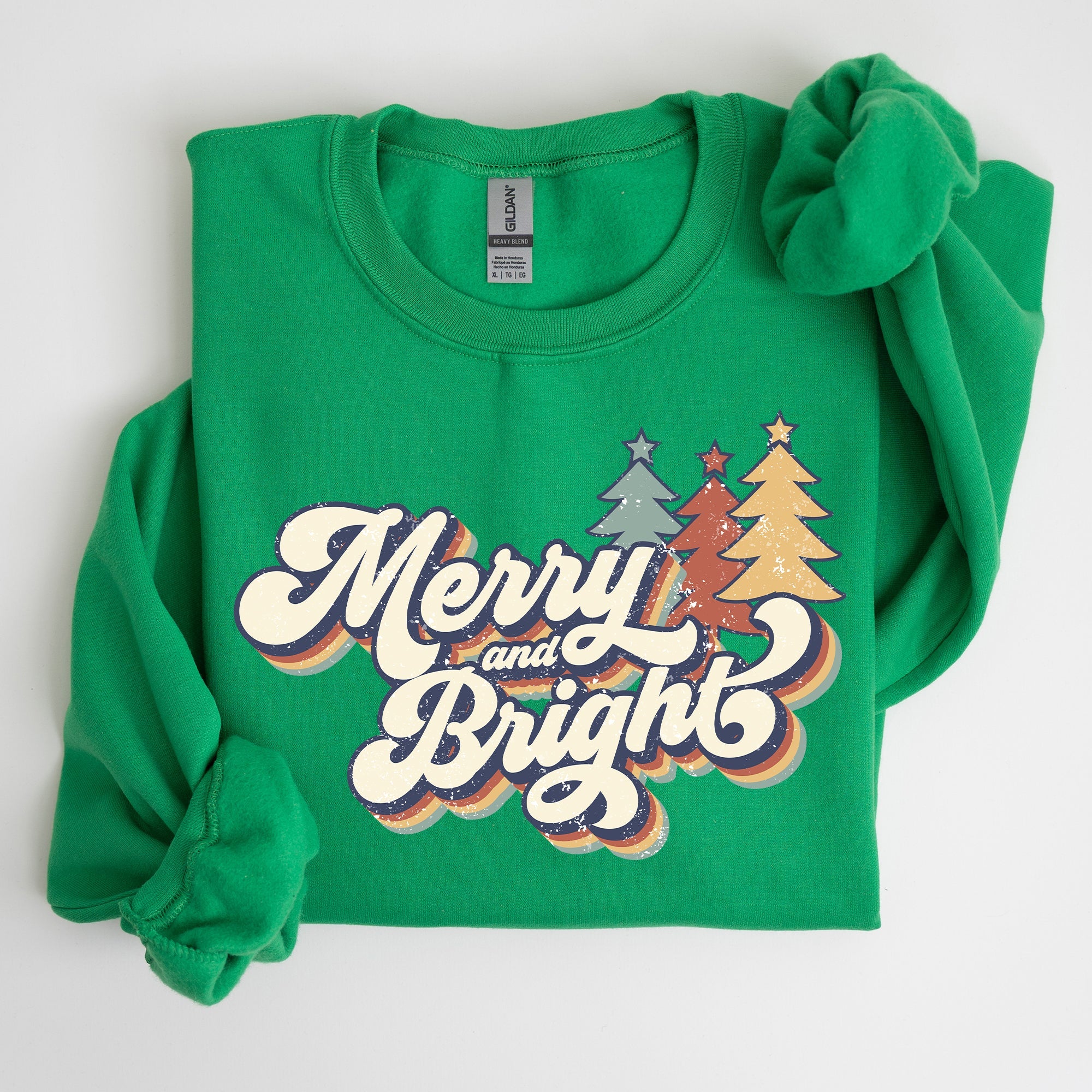 Merry And Bright Colorful Retro Santa Christmas Winter Holiday Festive Sweatshirt
