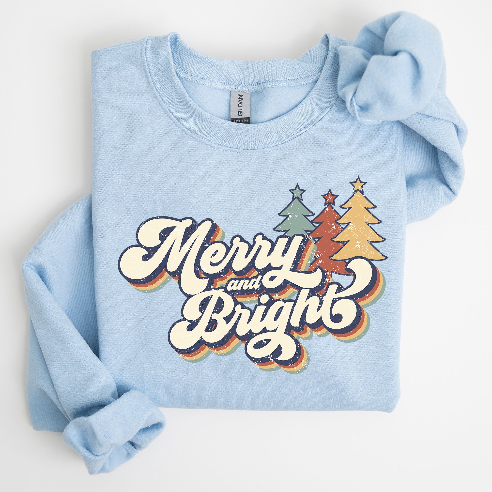 Merry And Bright Colorful Retro Santa Christmas Winter Holiday Festive Sweatshirt
