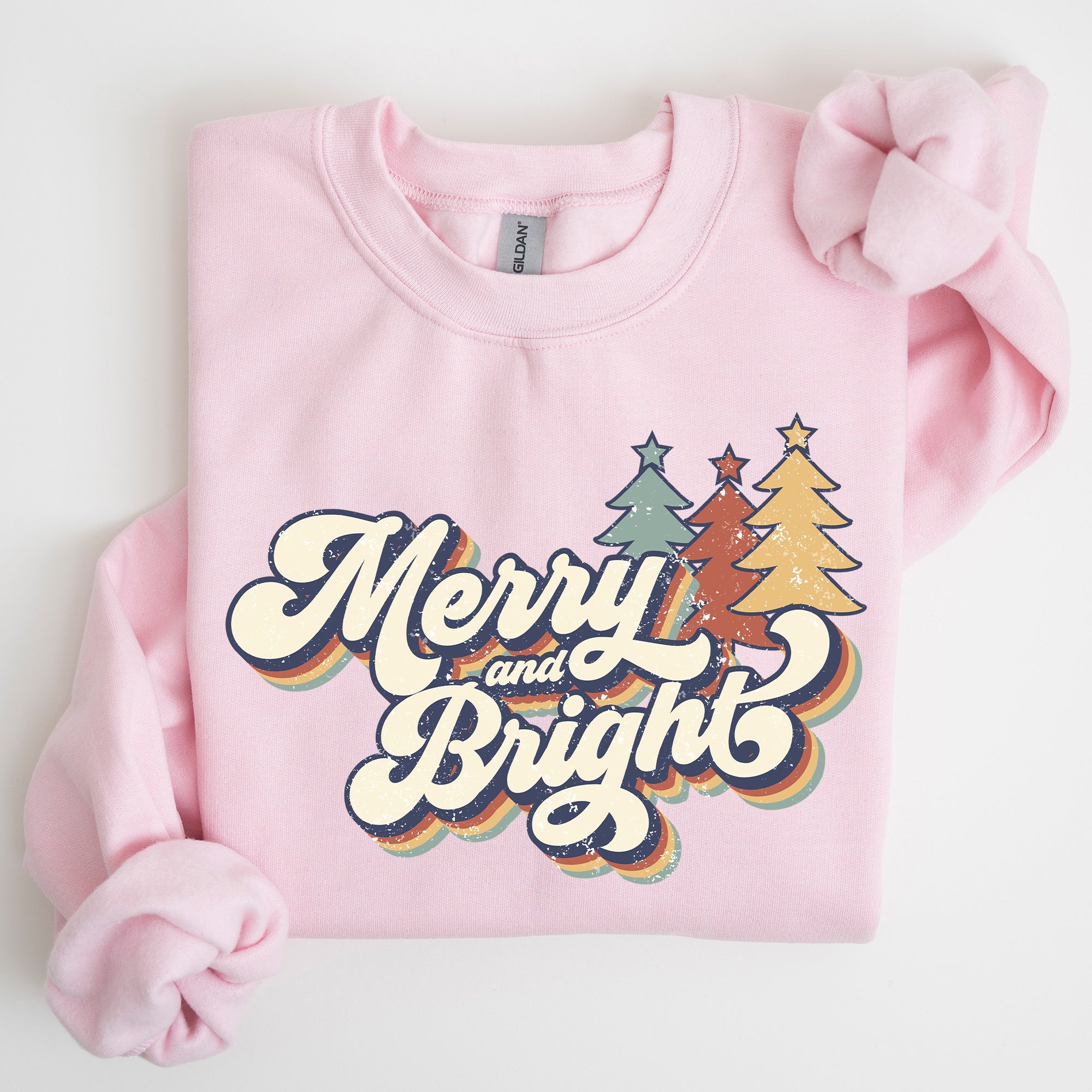 Merry And Bright Colorful Retro Santa Christmas Winter Holiday Festive Sweatshirt