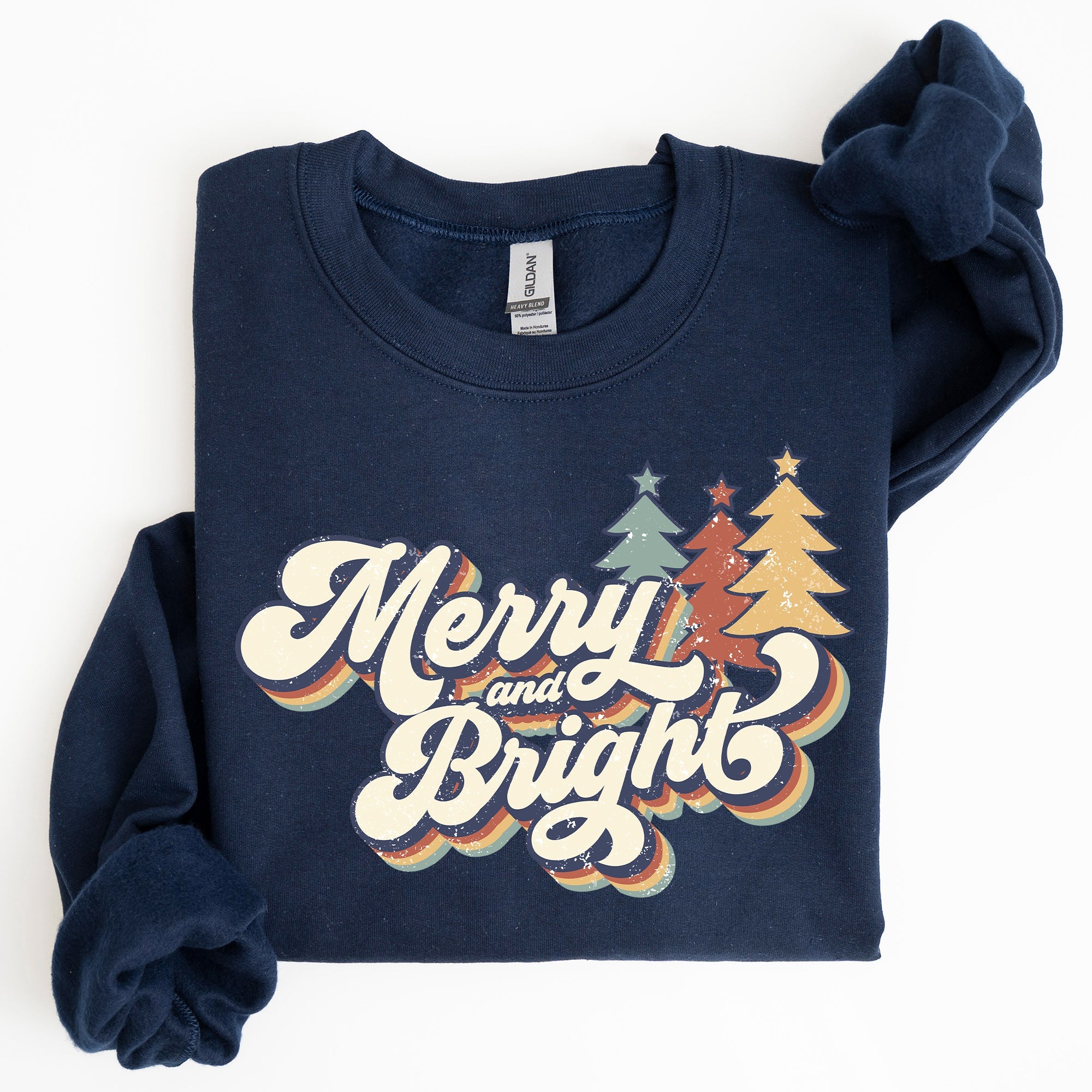 Merry And Bright Colorful Retro Santa Christmas Winter Holiday Festive Sweatshirt