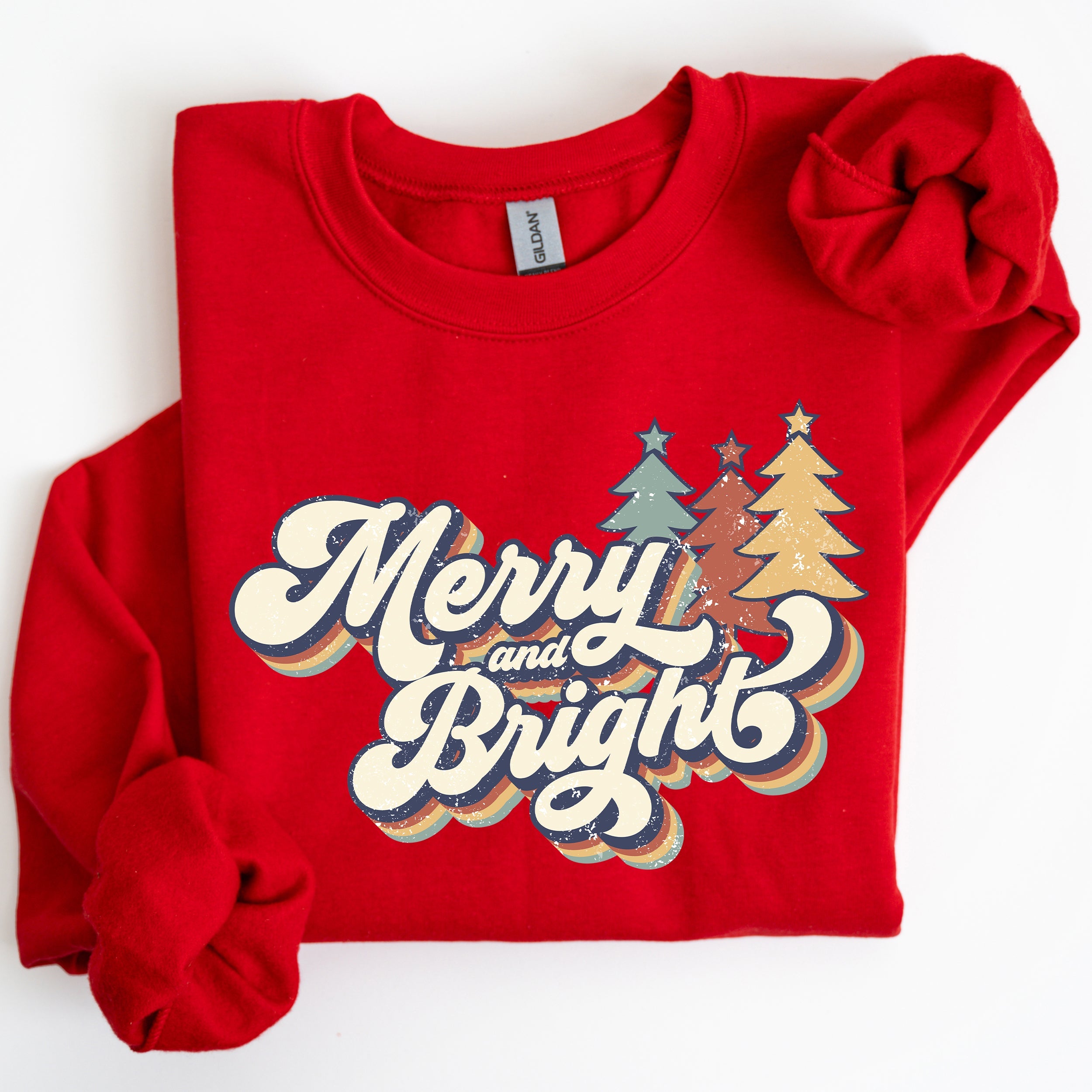 Merry And Bright Colorful Retro Santa Christmas Winter Holiday Festive Sweatshirt
