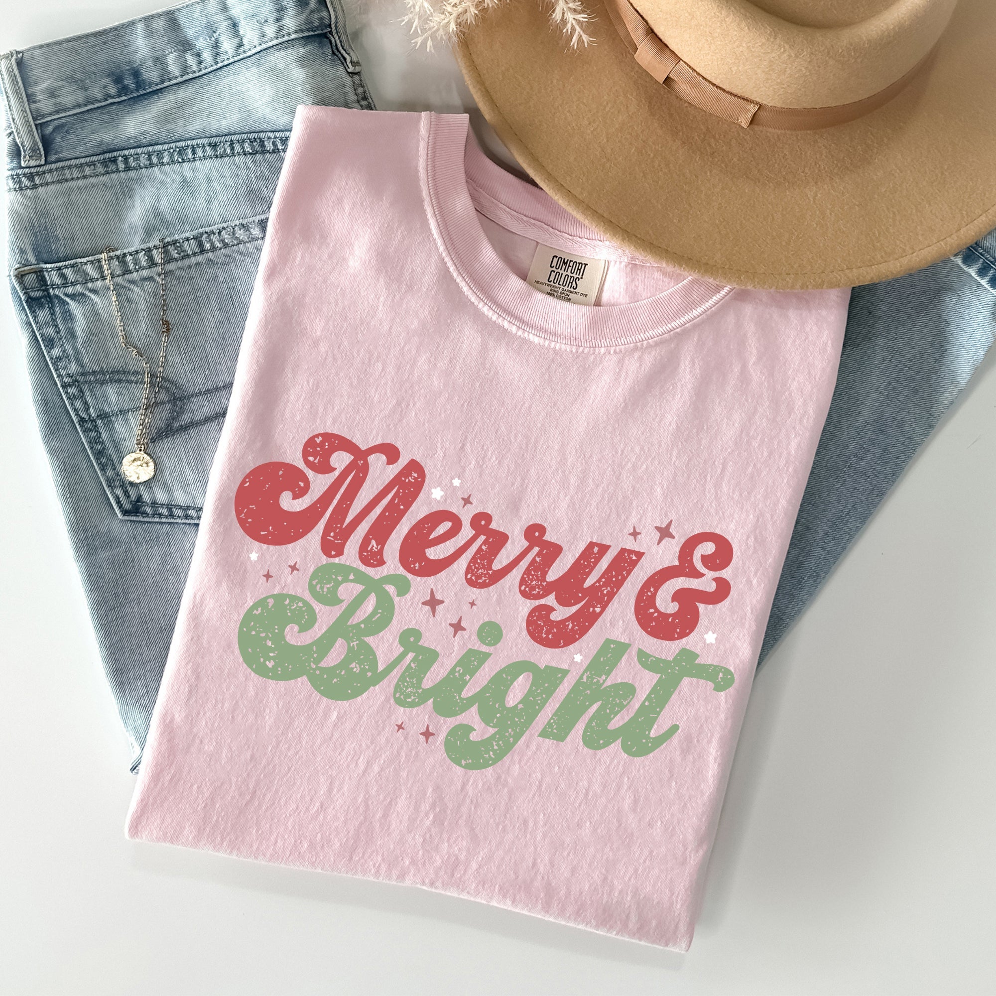 Merry And Bright Red And Green Christmas Winter Xmas Theme With Classic Holiday Charm Comfort Colors Tee