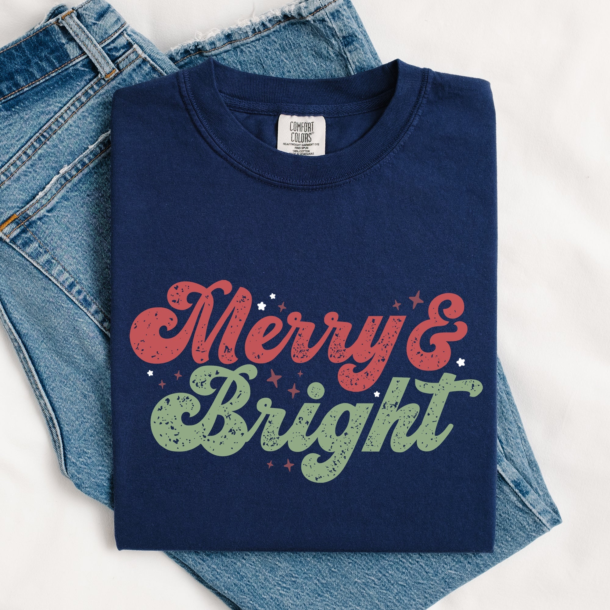 Merry And Bright Red And Green Christmas Winter Xmas Theme With Classic Holiday Charm Comfort Colors Tee