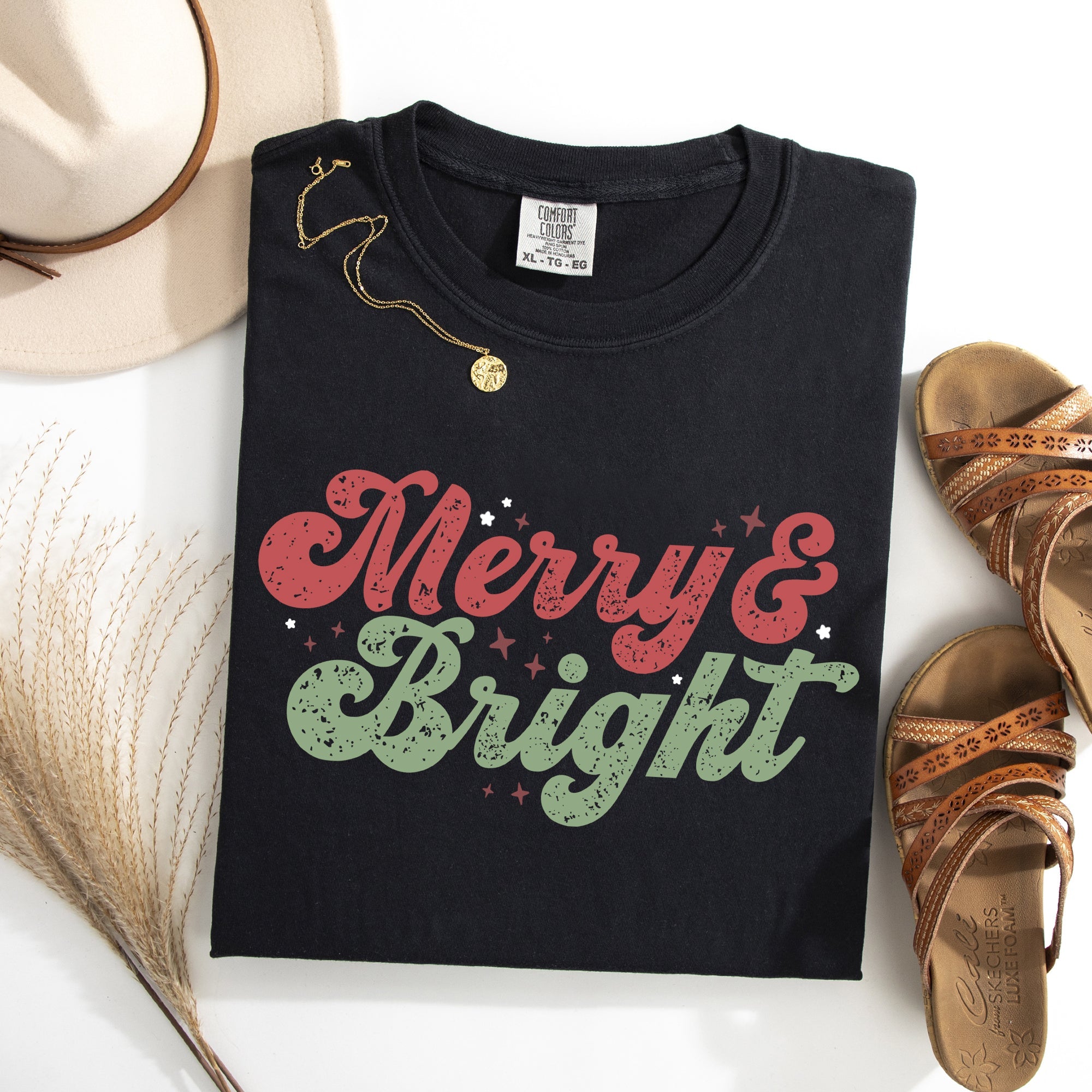 Merry And Bright Red And Green Christmas Winter Xmas Theme With Classic Holiday Charm Comfort Colors Tee