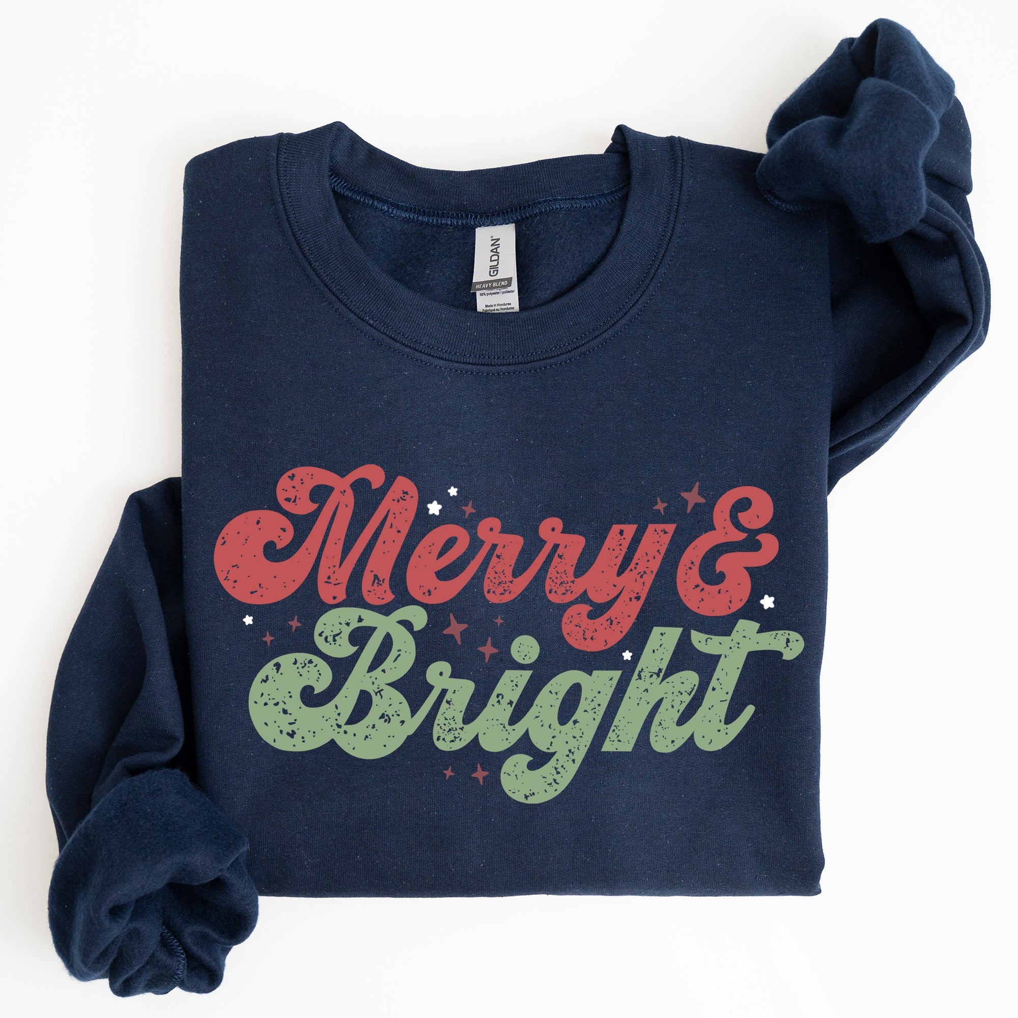 Merry And Bright Christmas Red And Green Holiday Cheer Cozy Fleece Print Sweatshirt