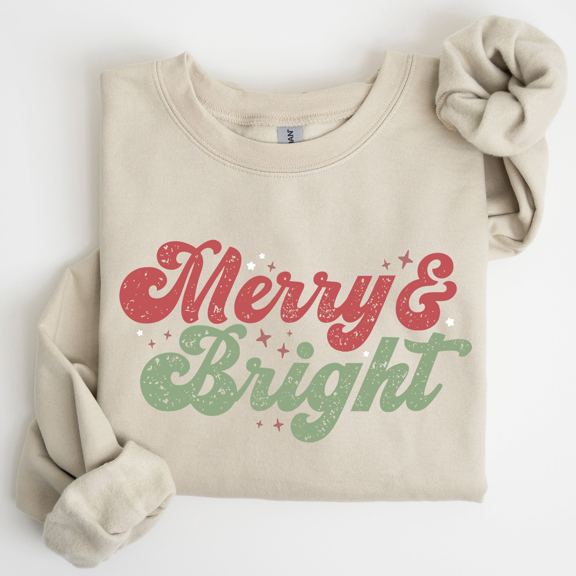 Merry And Bright Christmas Red And Green Holiday Cheer Cozy Fleece Print Sweatshirt