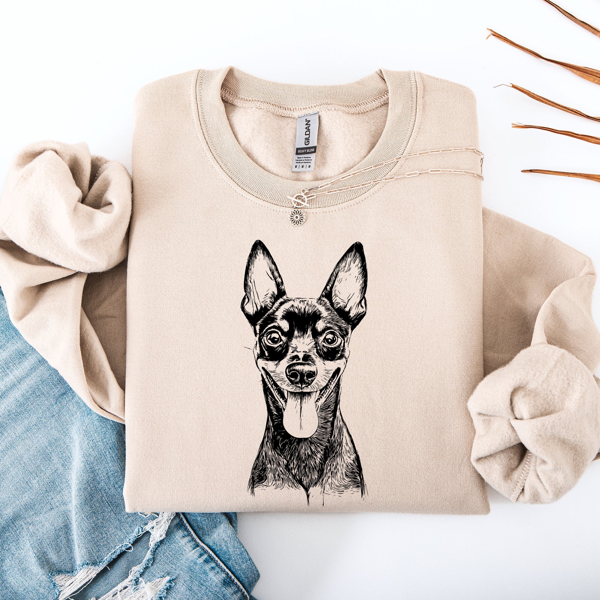Miniature Pinscher Min Pin Dog Lover Portrait Print Artwork Cozy Everyday Wardrobe Sweatshirt