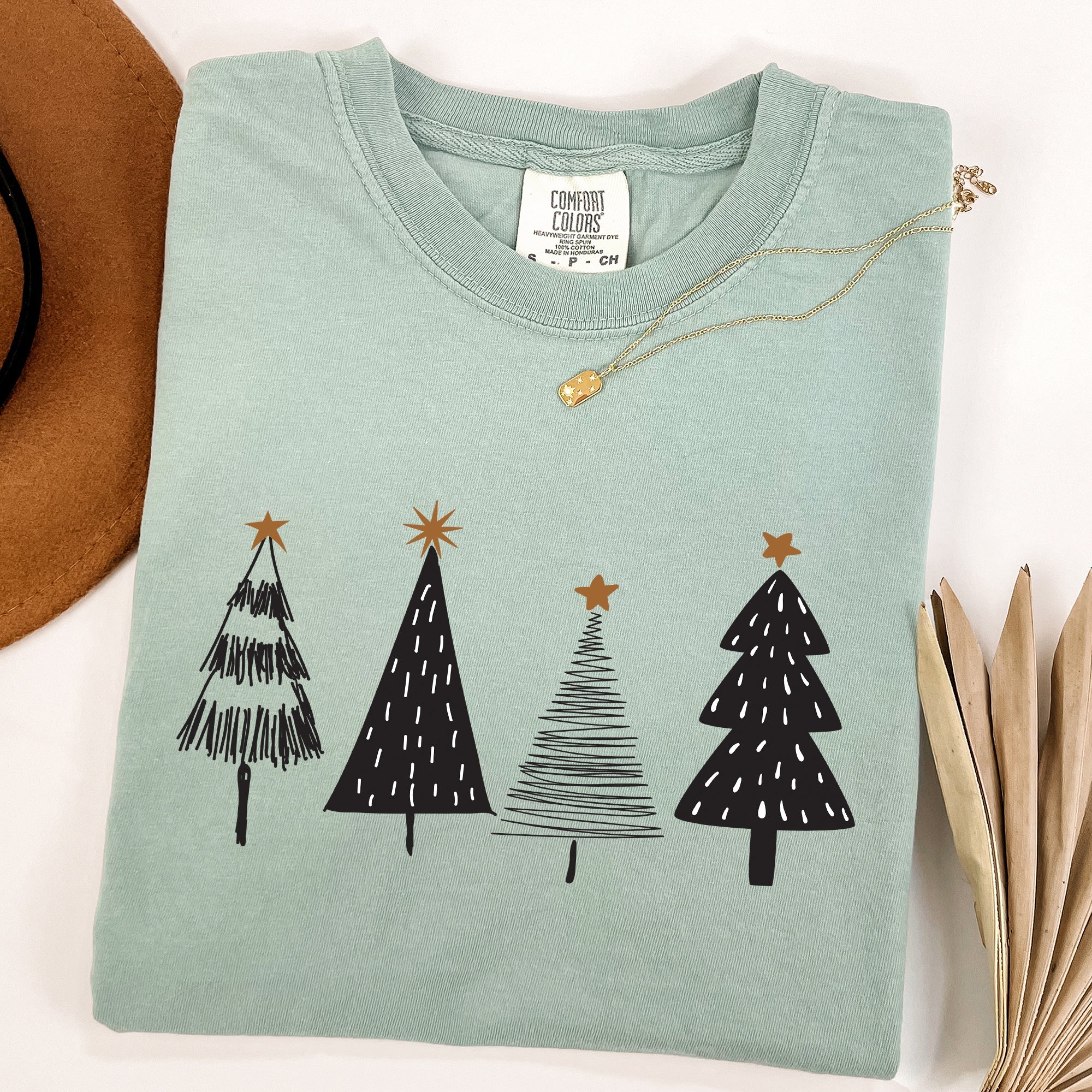 Minimalist Christmas Trees Winter Snow Santa Holiday Scene Nordic Winter Nights Cozy Atmosphere Comfort Colors Tee