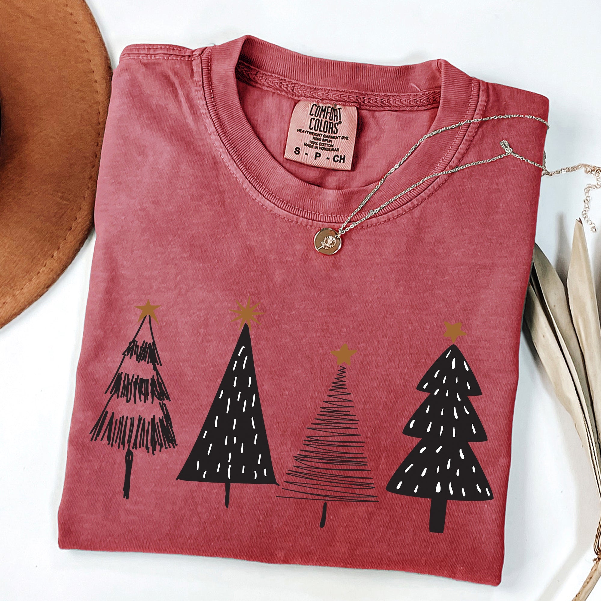 Minimalist Christmas Trees Winter Snow Santa Holiday Scene Nordic Winter Nights Cozy Atmosphere Comfort Colors Tee