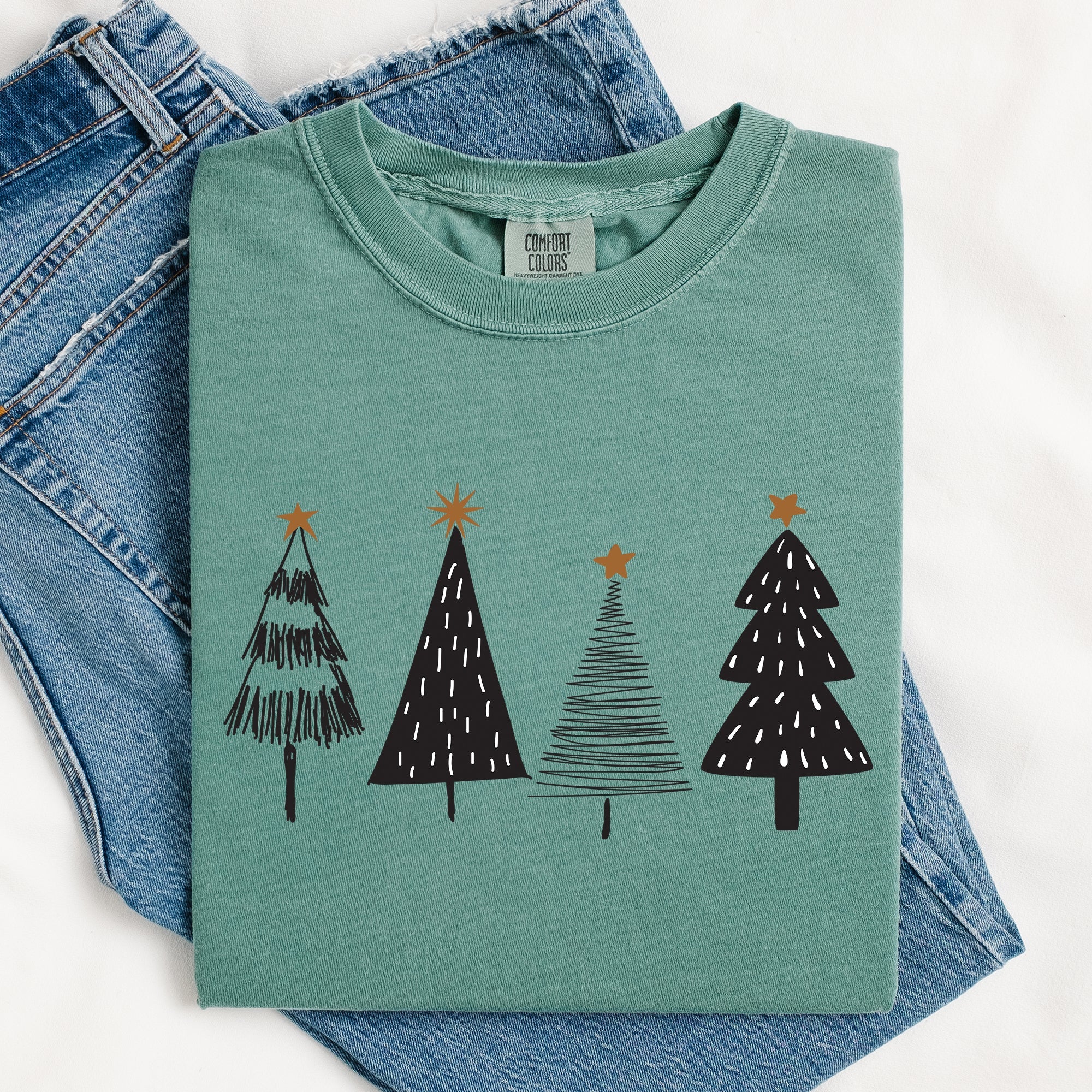 Minimalist Christmas Trees Winter Snow Santa Holiday Scene Nordic Winter Nights Cozy Atmosphere Comfort Colors Tee