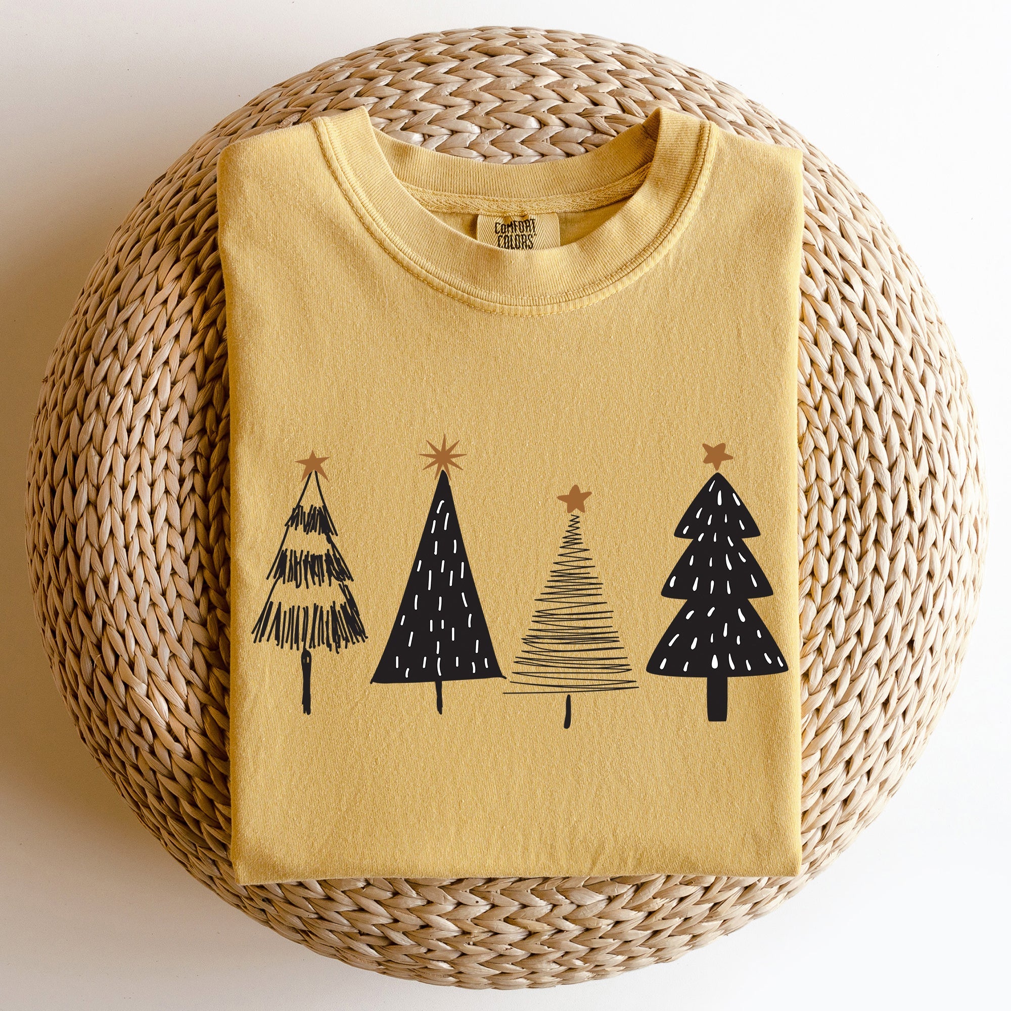 Minimalist Christmas Trees Winter Snow Santa Holiday Scene Nordic Winter Nights Cozy Atmosphere Comfort Colors Tee